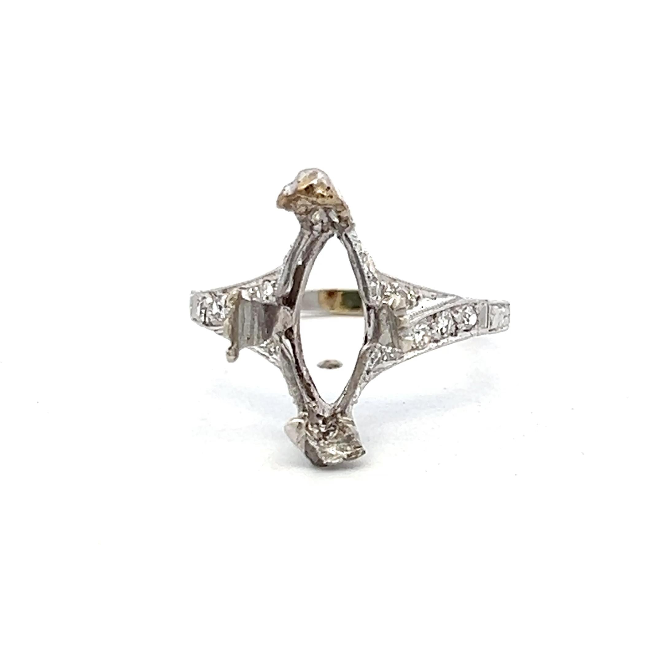 18K White Gold Semi Mount Ring with 0.12ct Round Diamonds Fits 14.1x8.7mm 3.5ct+
