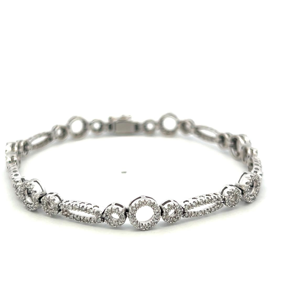 Vintage 14K White Gold Link Bracelet with 1.2 Carat Round J-I1 Diamonds 9.52g