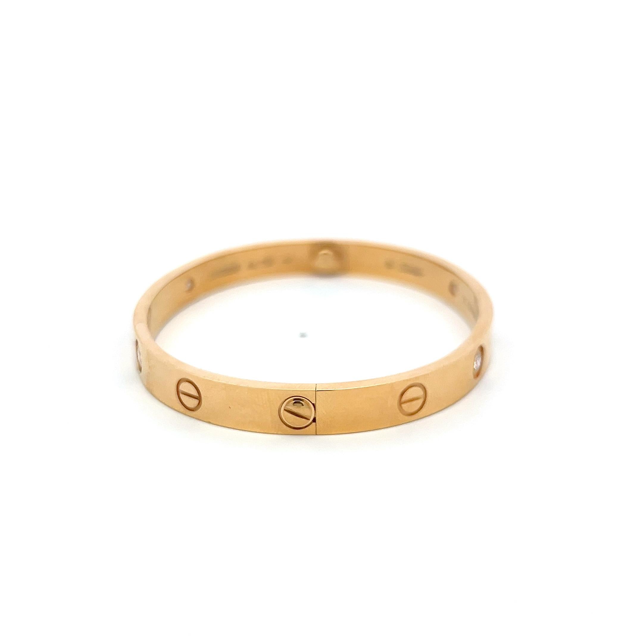 Cartier 18K YG Love Bracelet with 0.42 Carat Round Diamonds Size 17 Box and Cert