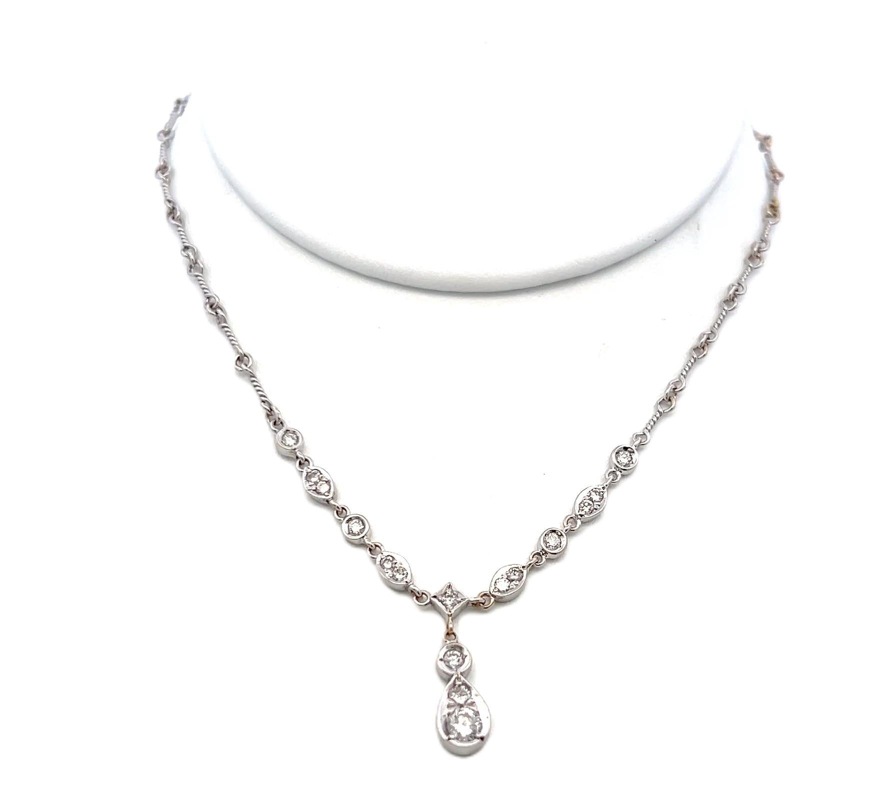 Vintage 18K White Gold Pendant Necklace with 0.65 Carat Round H VS Diamonds