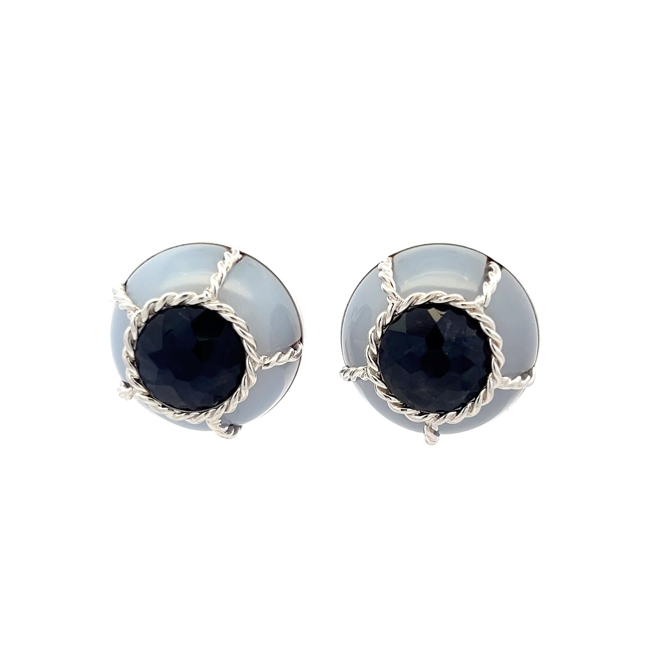 Seaman Schepps 18K White Gold Clip On Earrings with Chalcedony & Amethyst Gems
