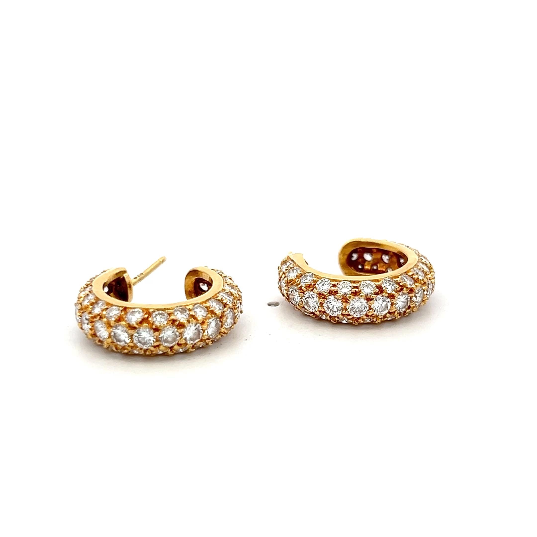 Vintage 18K Yellow Gold C-Hoop Earrings with 3.3 Carat Round G VS Diamonds