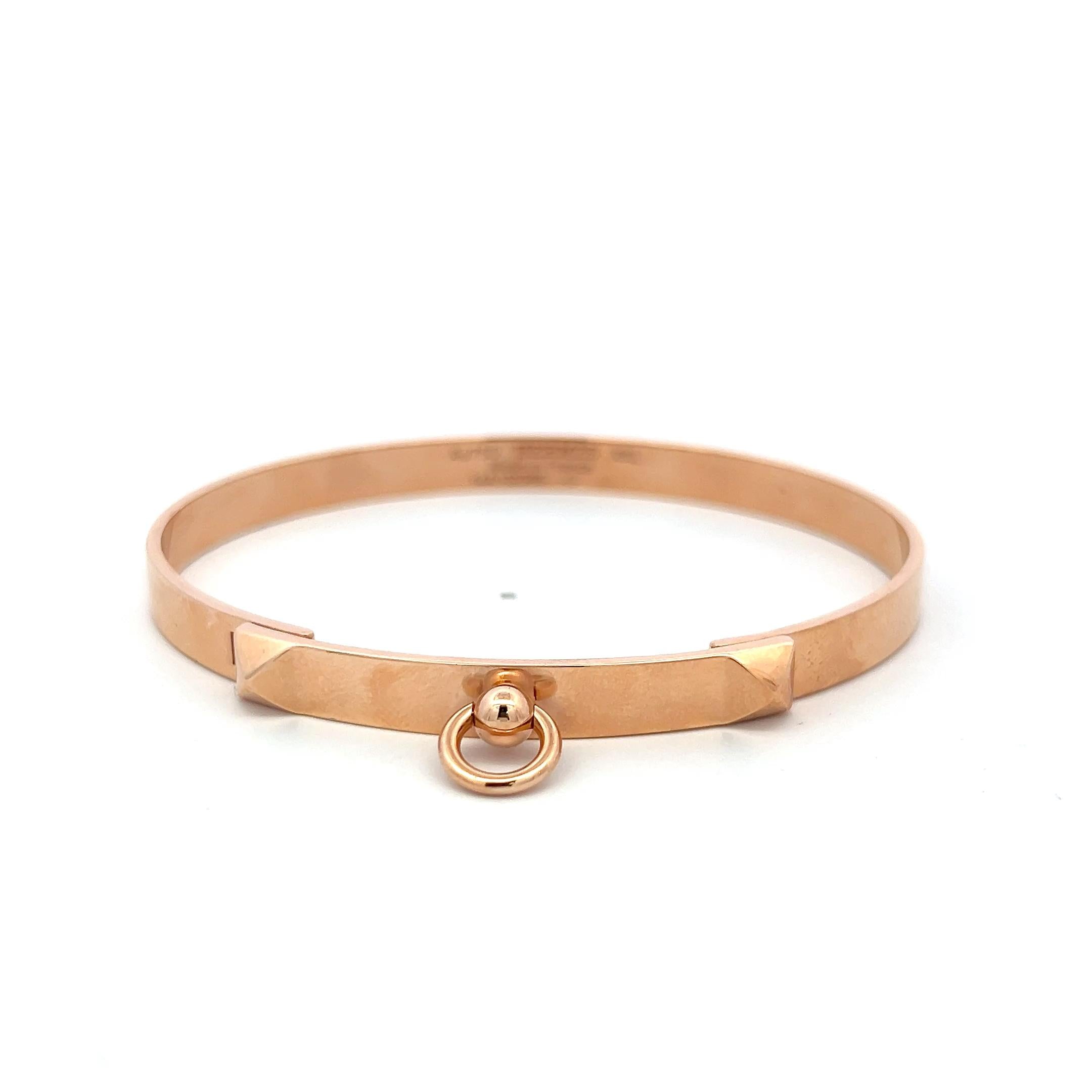 Hermes Vintage 18 Karat Rose Gold Bangle Bracelet 26.6 Grams 7 Inch
