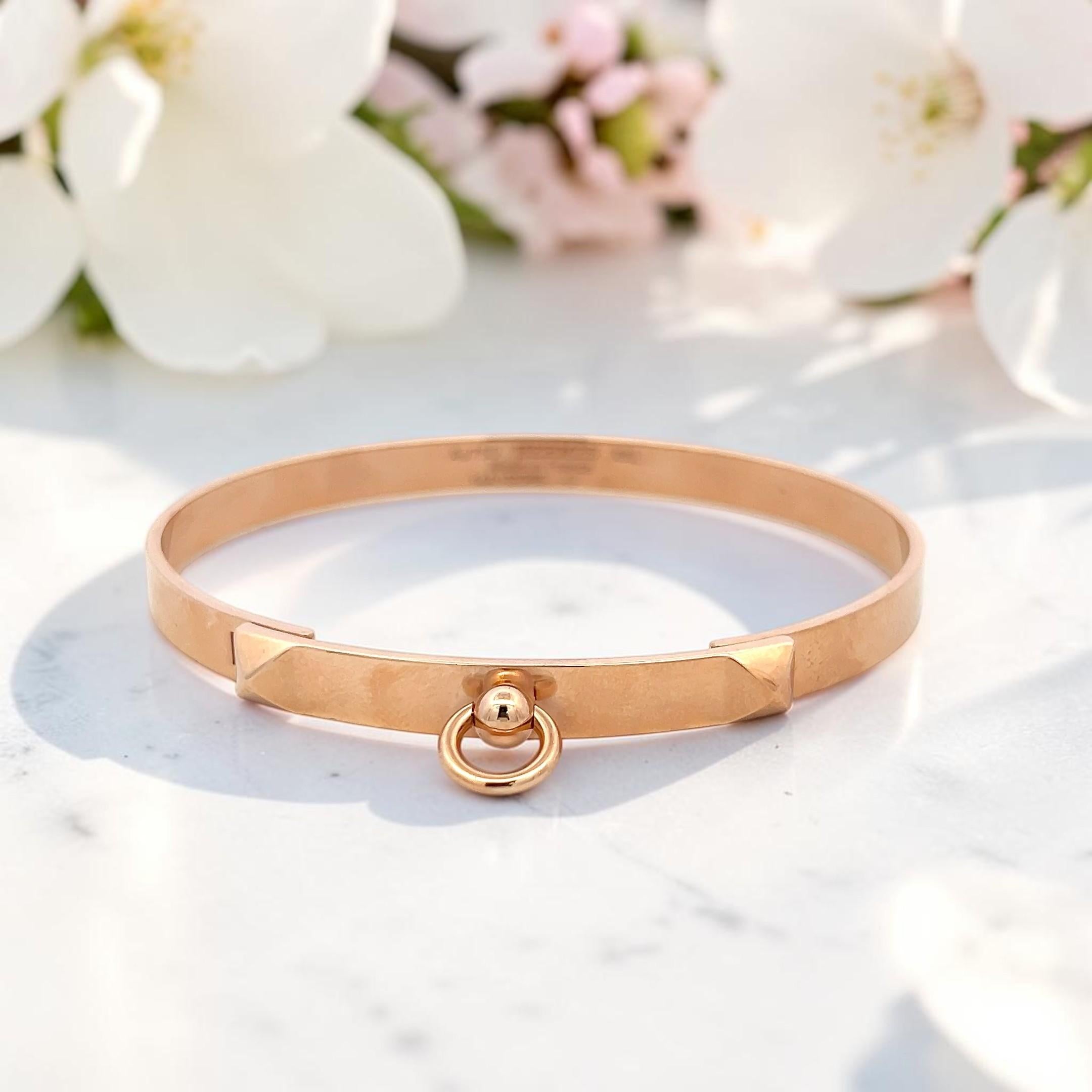 Hermes Vintage 18 Karat Rose Gold Bangle Bracelet 26.6 Grams 7 Inch