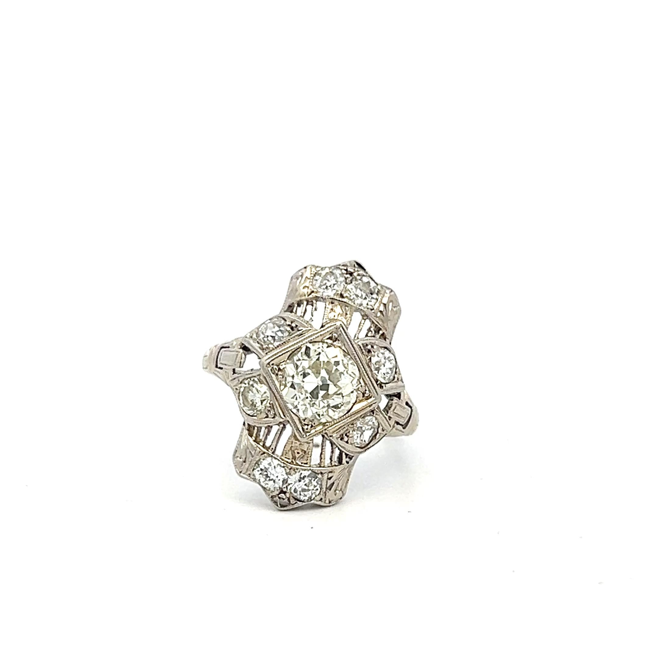 Vintage 18K WG Art Deco Ring with 1.8 Carat Old European Cut Diamonds Size 5