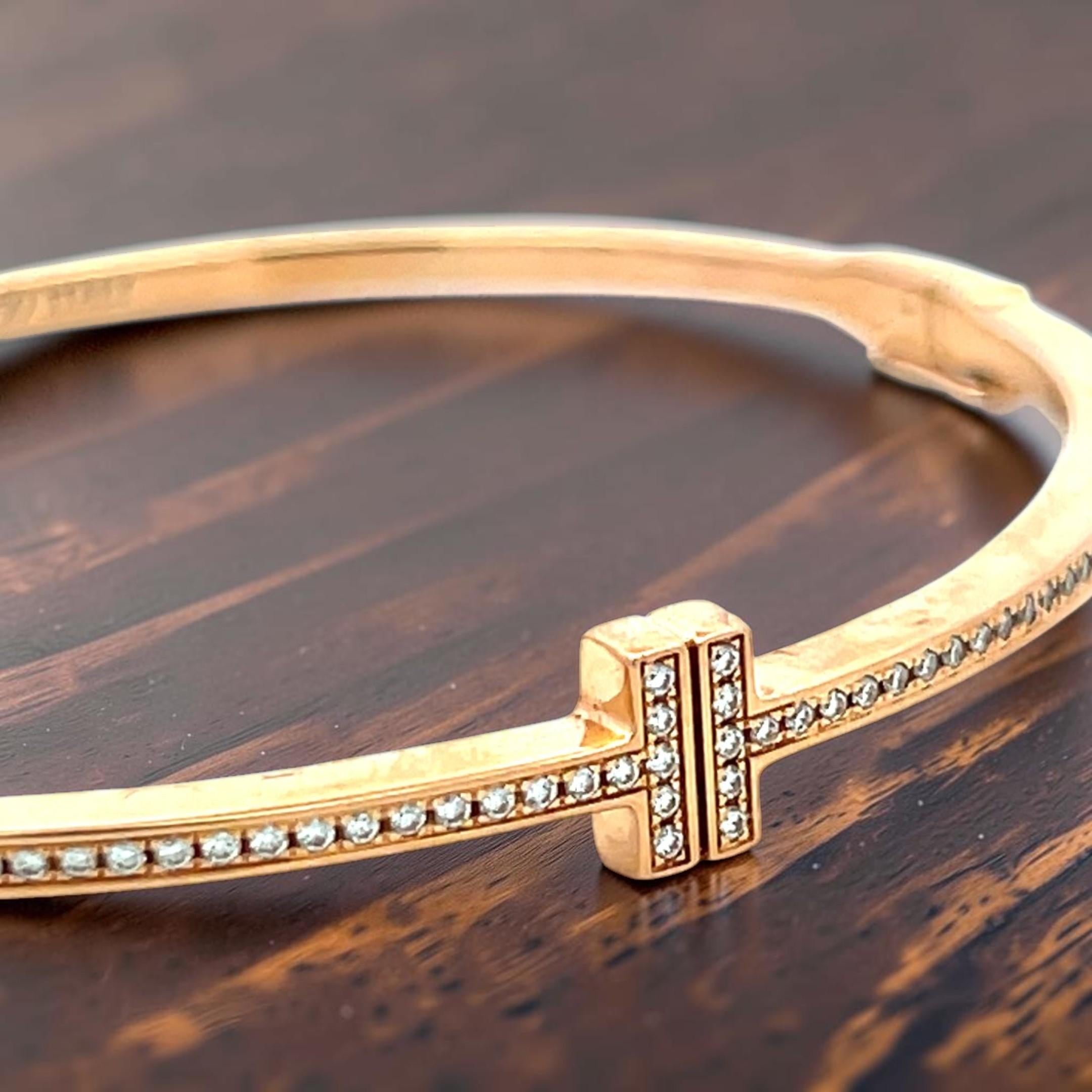 Tiffany & Co 18K Rose Gold Bangle Bracelet with 0.33 Carat Round F VVS Diamonds