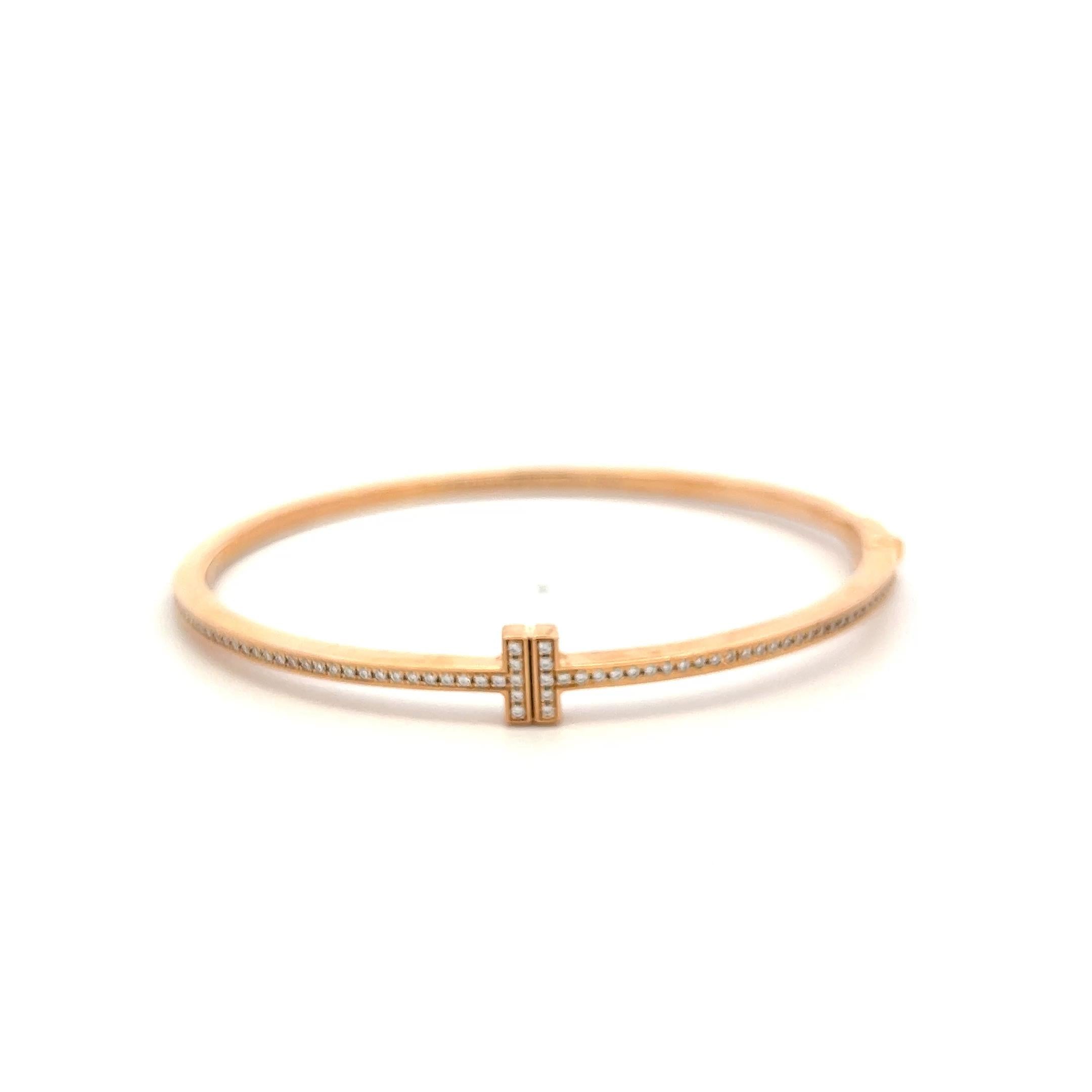Tiffany & Co 18K Rose Gold Bangle Bracelet with 0.33 Carat Round F VVS Diamonds