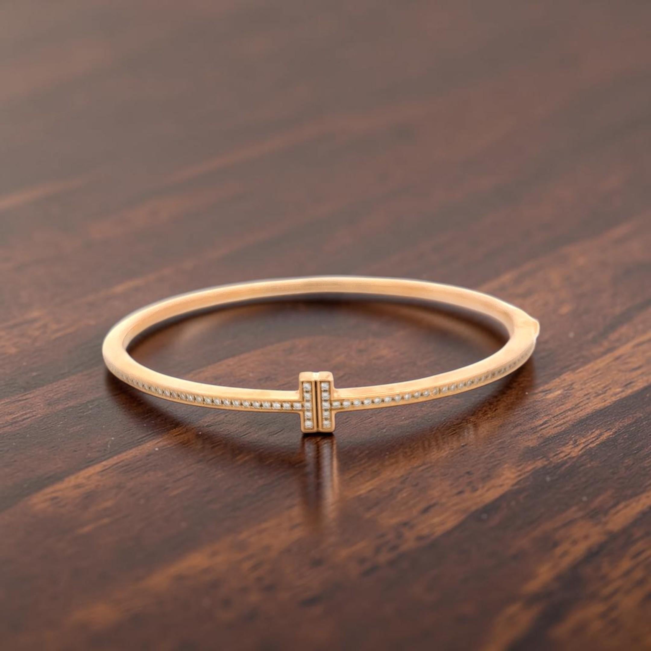 Tiffany & Co 18K Rose Gold Bangle Bracelet with 0.33 Carat Round F VVS Diamonds