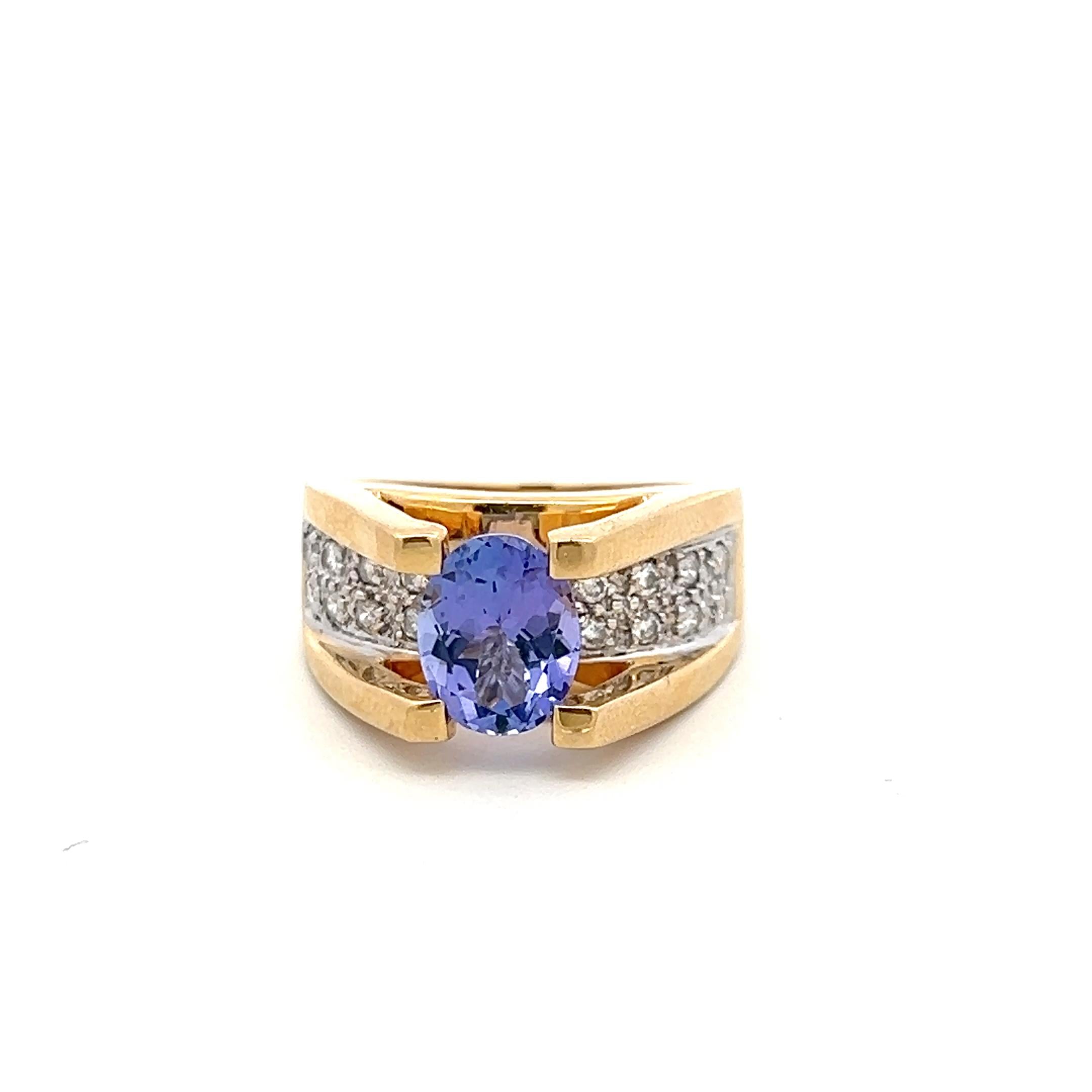 18K YG Cocoktail Ring with 0.2ct Round H VS Diamonds & 2.5ct Tanzanite Size 7