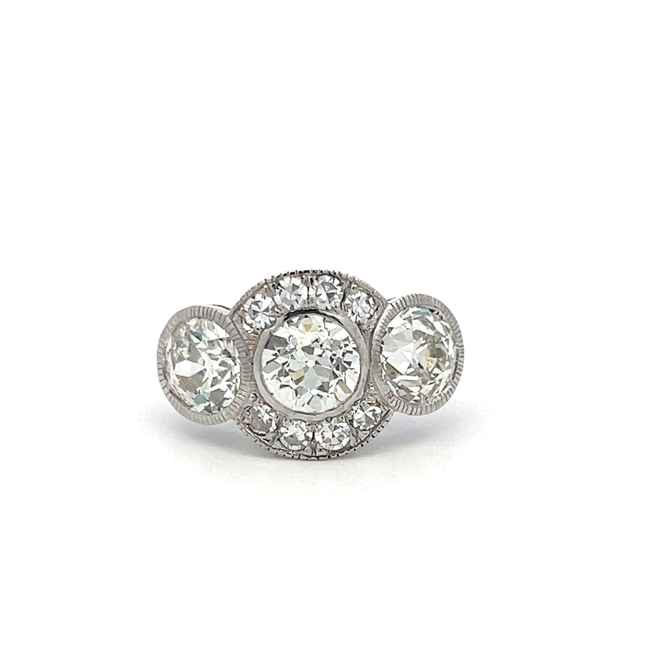 18K WG Art Deco Ring with 4.64 Carat Old European Cut Diamonds Size 7.75 GIA