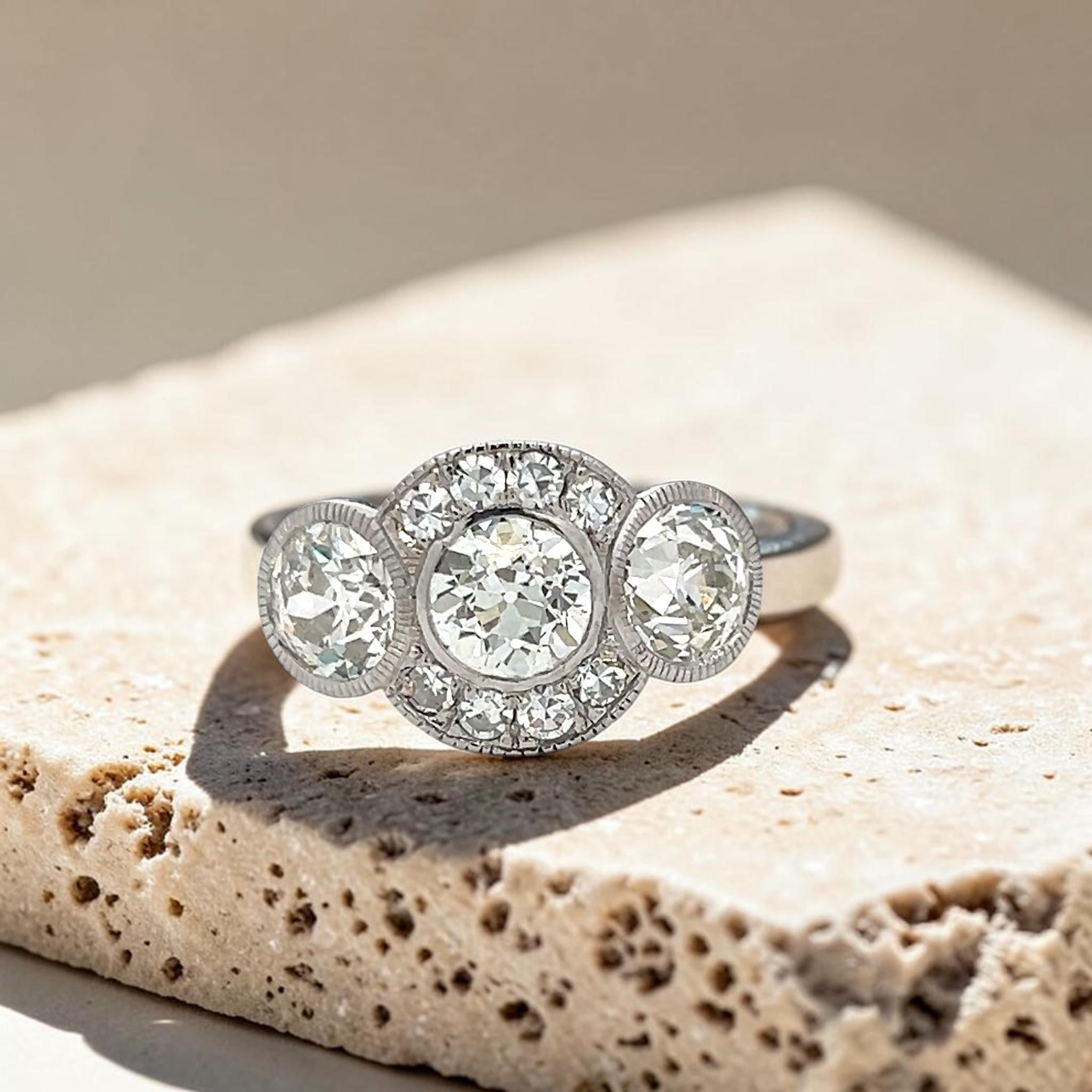 18K WG Art Deco Ring with 4.64 Carat Old European Cut Diamonds Size 7.75 GIA