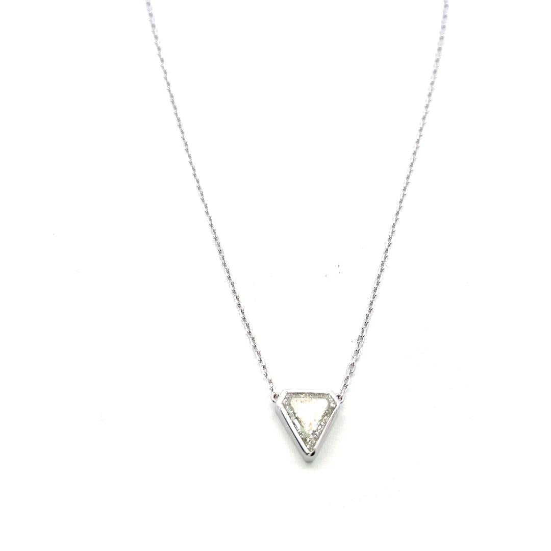 14K White Gold Pendant Necklace with 3.9 Carat Triangular Diamond L-SI2 GIA