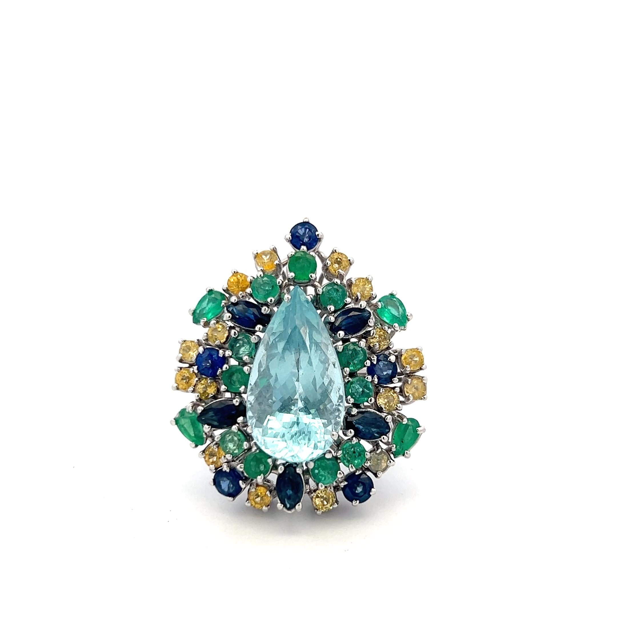 18K WG Cocktail Ring with 1.65ct Sapphire 3ct Emerald and Citrine Aquamarine