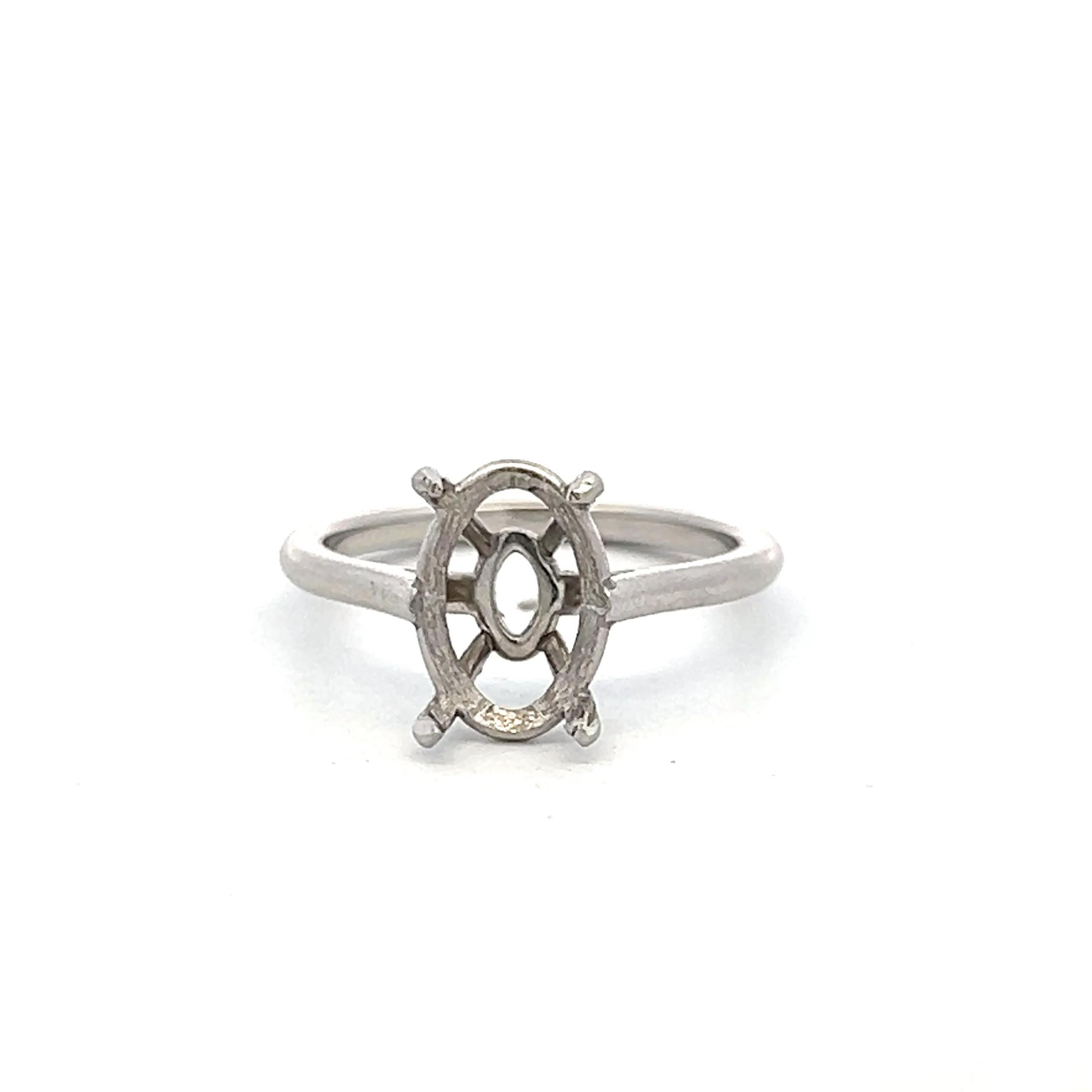 Vintage Platinum Semi Mount Ring Fits 9.7x6.8 MM Holds 2.5ct+ Center Stone