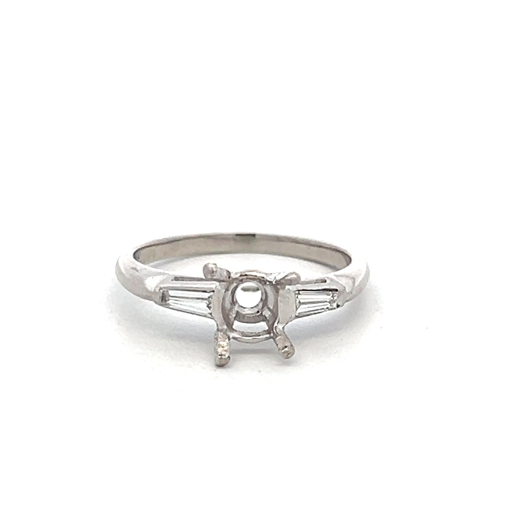 Platinum Semi Mount Ring with 0.16ct Tapered Baguette H VS Diamonds Fits 6.3 MM