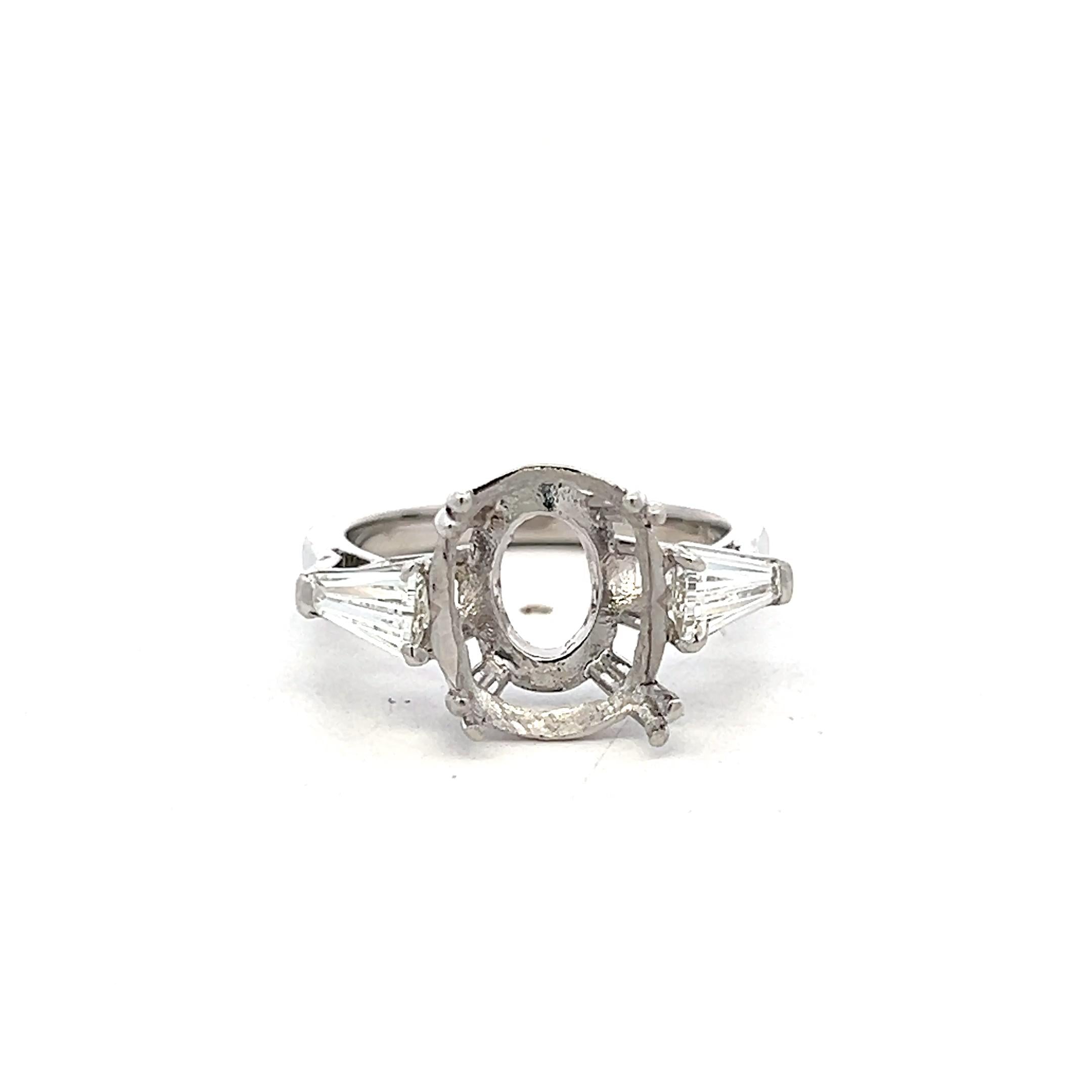 Platinum Semi Mount Ring 0.66ct Baguette Diamond F/G VS1 GIA Fits 11.6x7.9mm