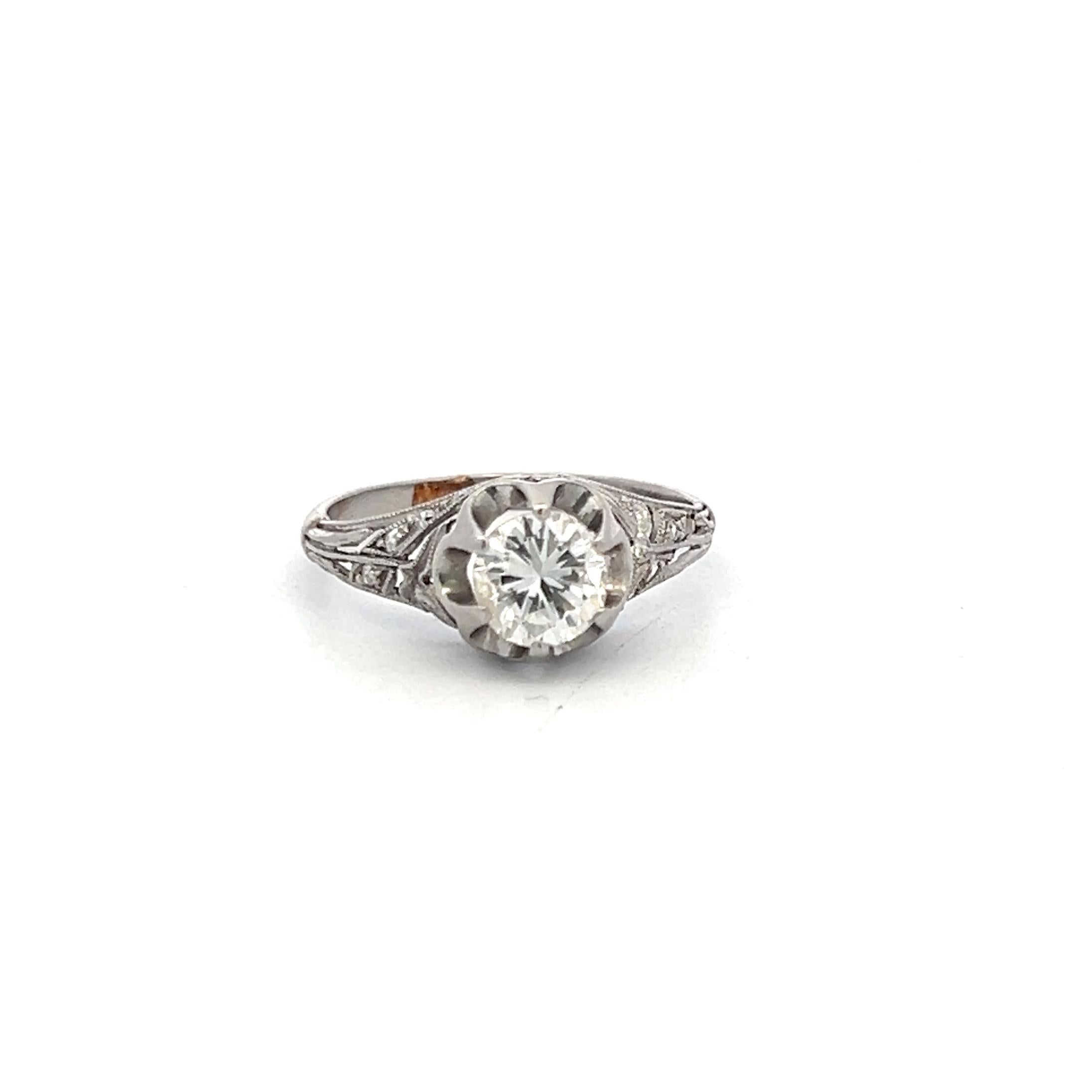 Vintage Platinum Art Deco Ring with 0.75 Carat Round H SI Diamonds Size 4.5