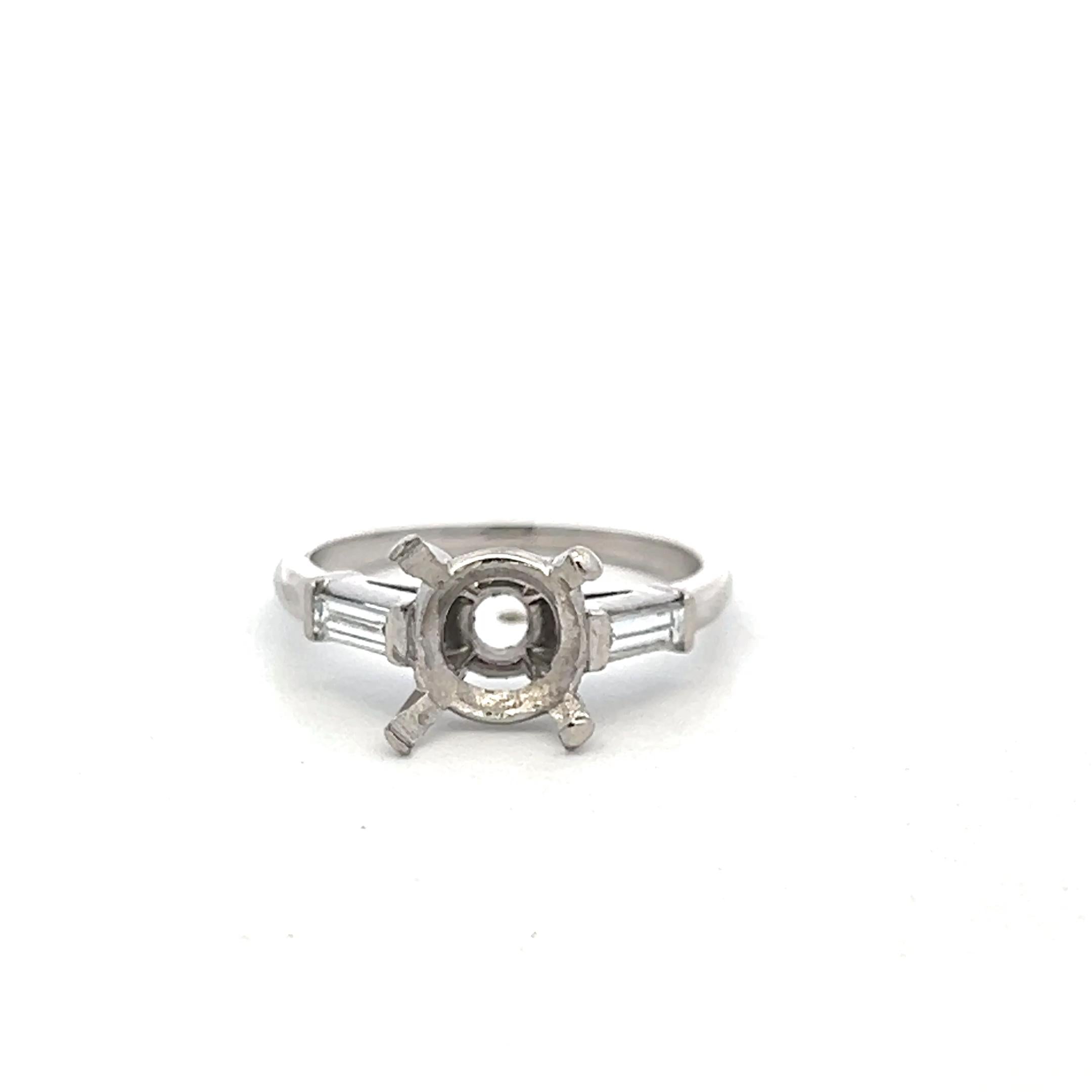 Vintage Platinum Semi Mount Ring with 0.2ct Baguette Diamonds Fits 9mm 2.30ct+