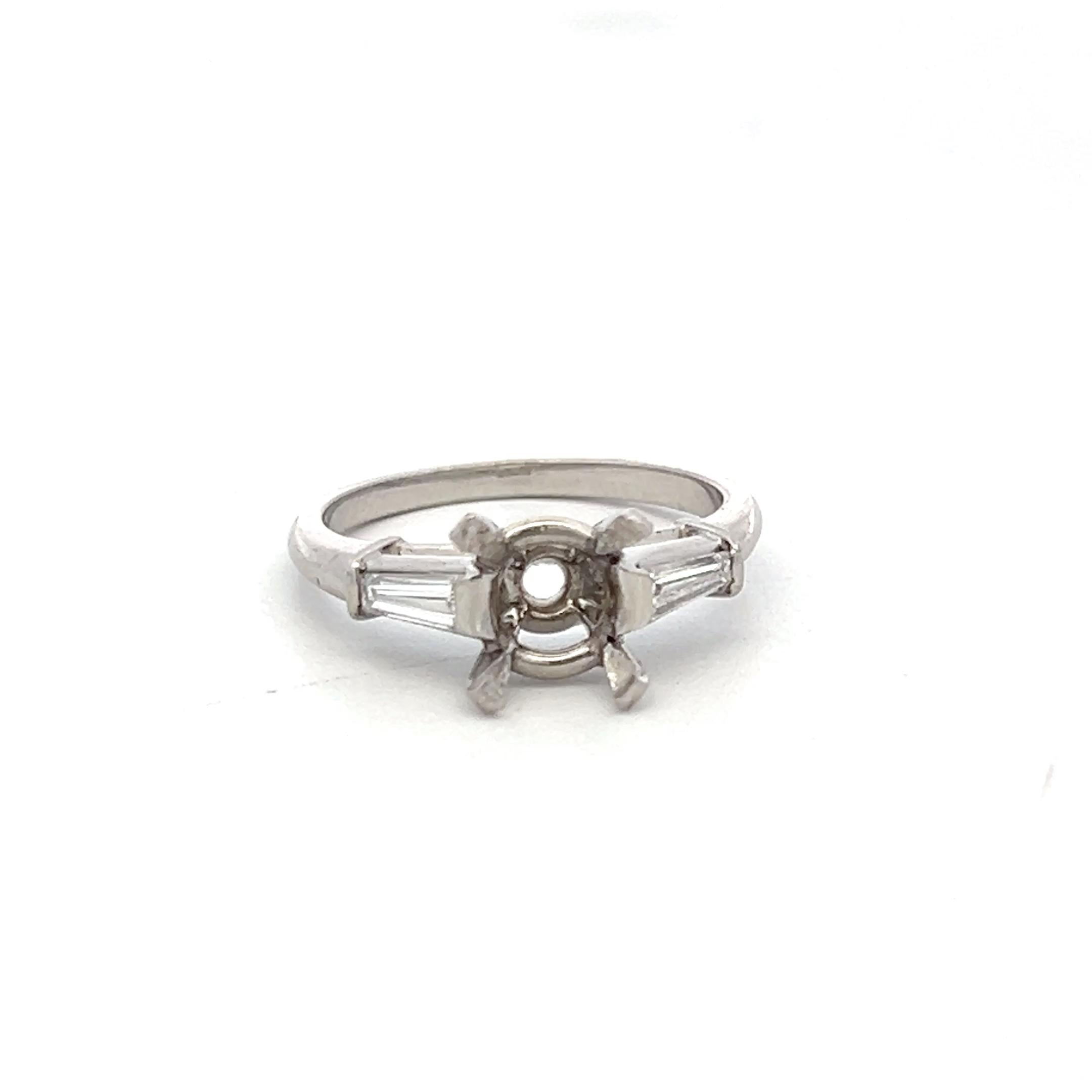 Platinum Semi Mount Ring with 0.2ct Tapered Baguette Diamonds Fits 7.8mm 1.75ct+