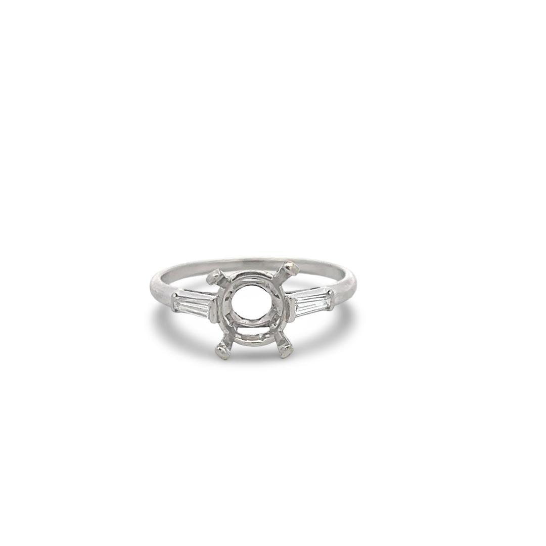 Platinum Semi Mount Ring with 0.2ct Tapered Baguette Diamonds Fits 8.4mm 2.00ct+