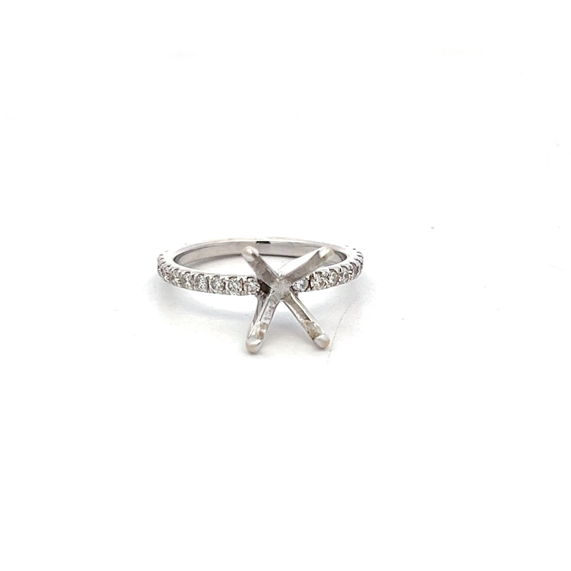 Platinum Semi Mount Ring with 0.26ct Round H SI Diamonds Fits 7.4x5.7 mm 1.00ct+