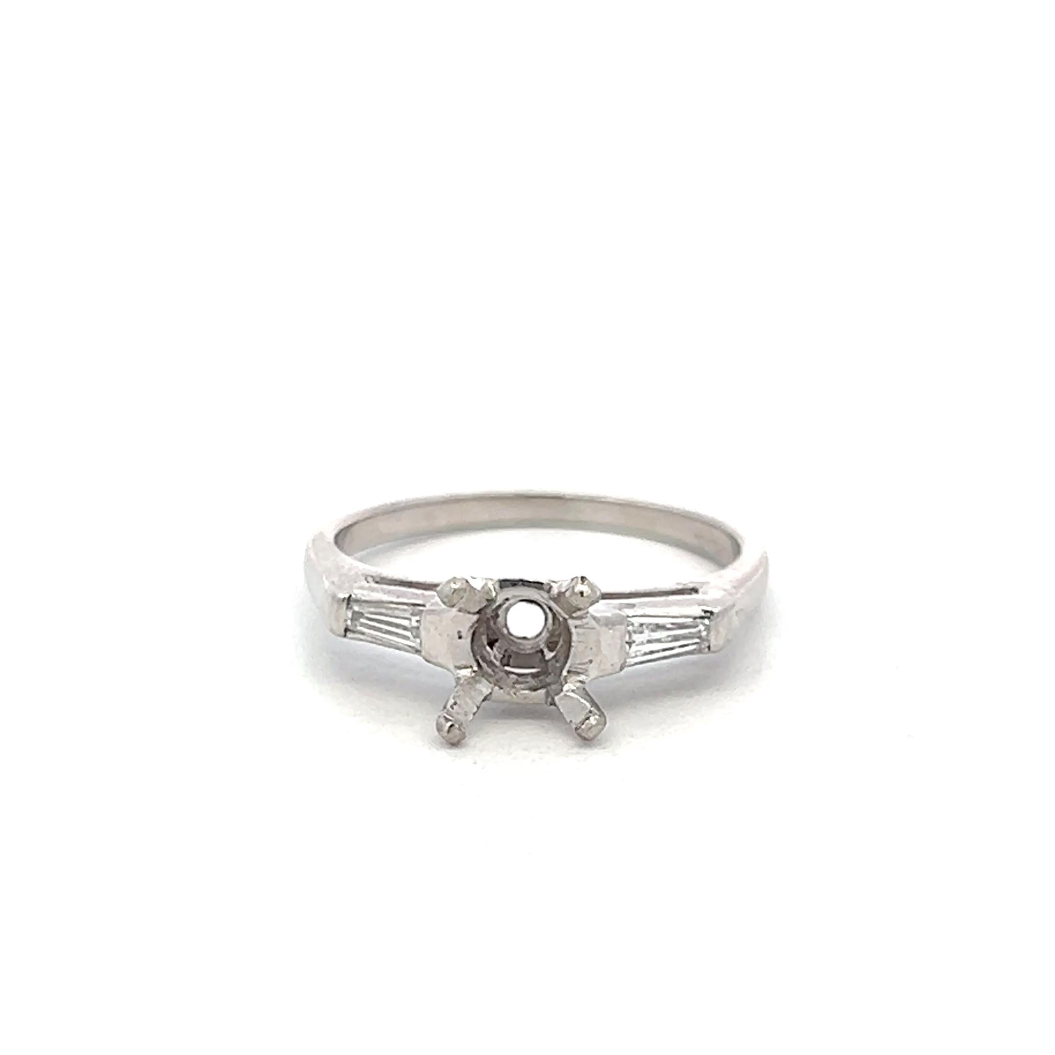 Platinum Semi Mount Ring with 0.14ct Tapered Baguette Diamonds Size 6