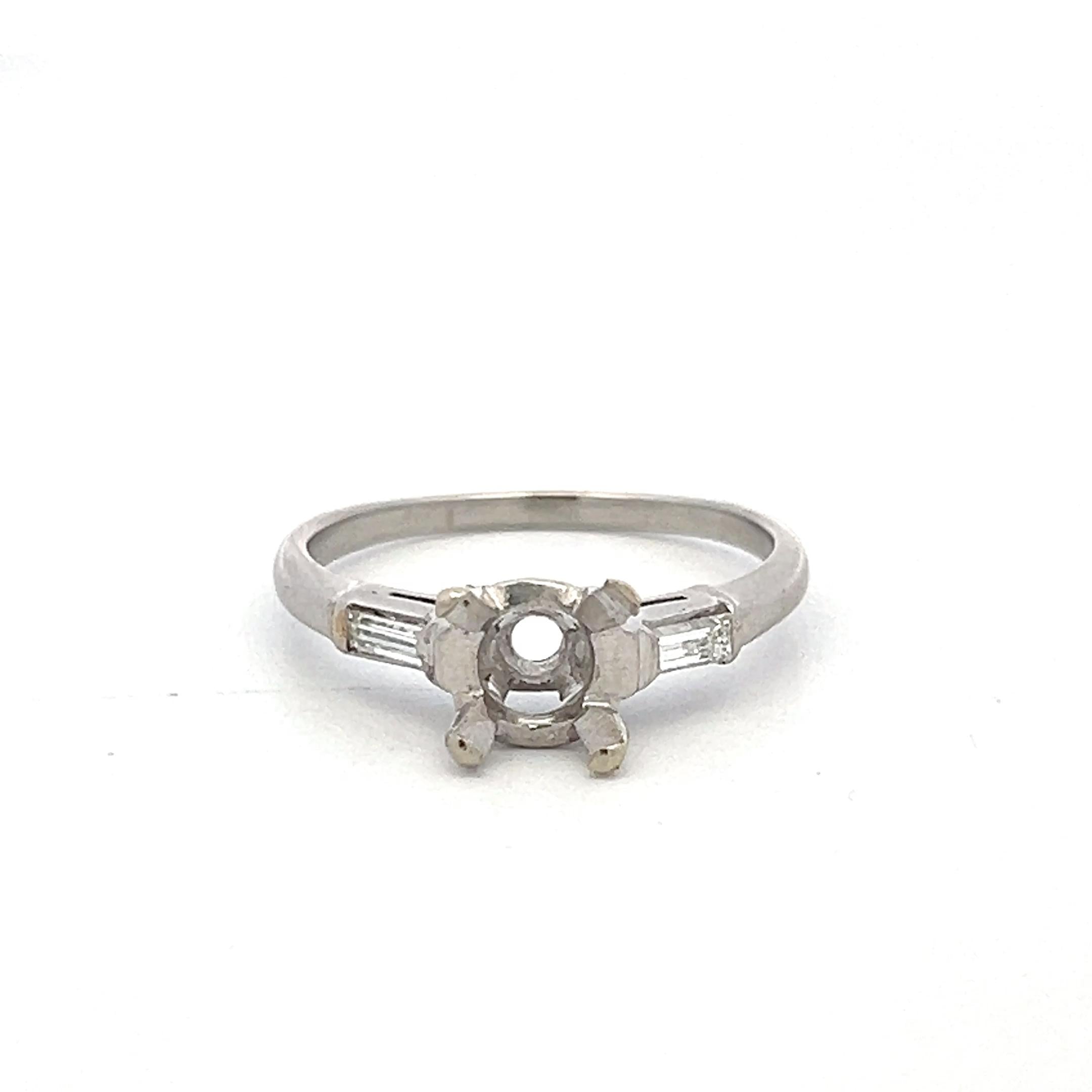 Platinum Semi Mount Ring with 0.14ct Tapered Baguette Diamonds Fits 6.5mm 1.00ct