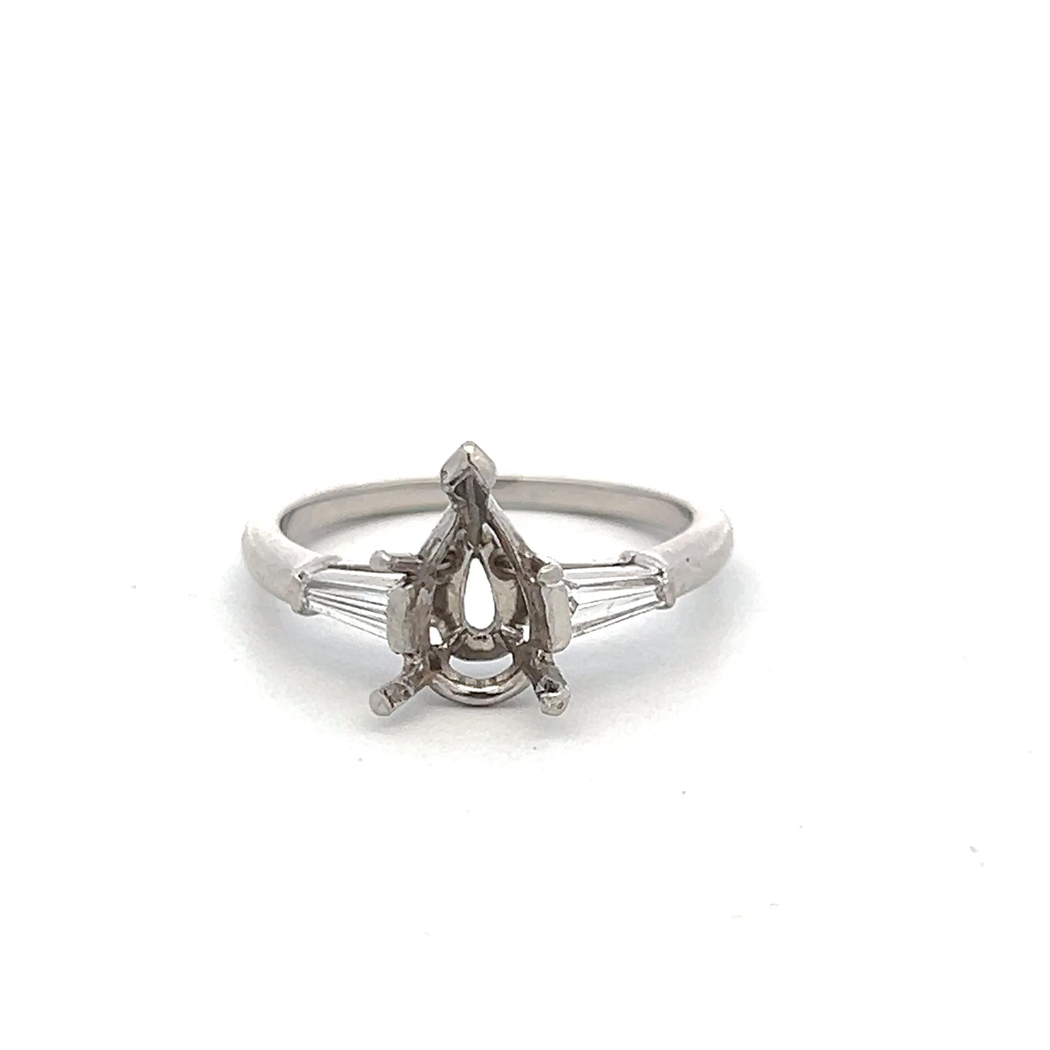 Platinum Semi Mount Ring 0.16ct Tapered Baguette Diamonds Fits 10x6mm 1.50ct+