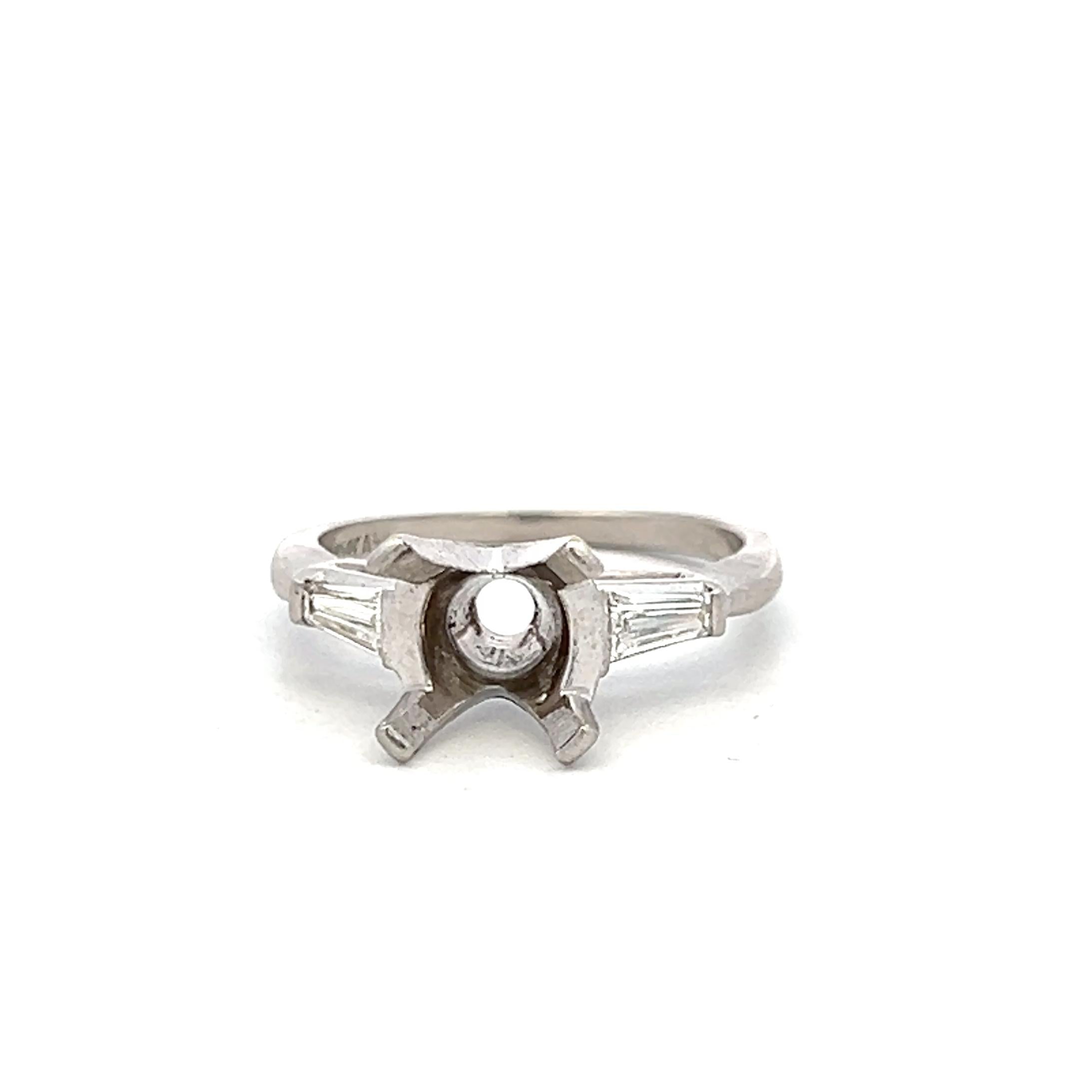 Platinum Semi Mount Ring with 0.3ct Tapered Baguette Diamonds Fits 9.4 MM