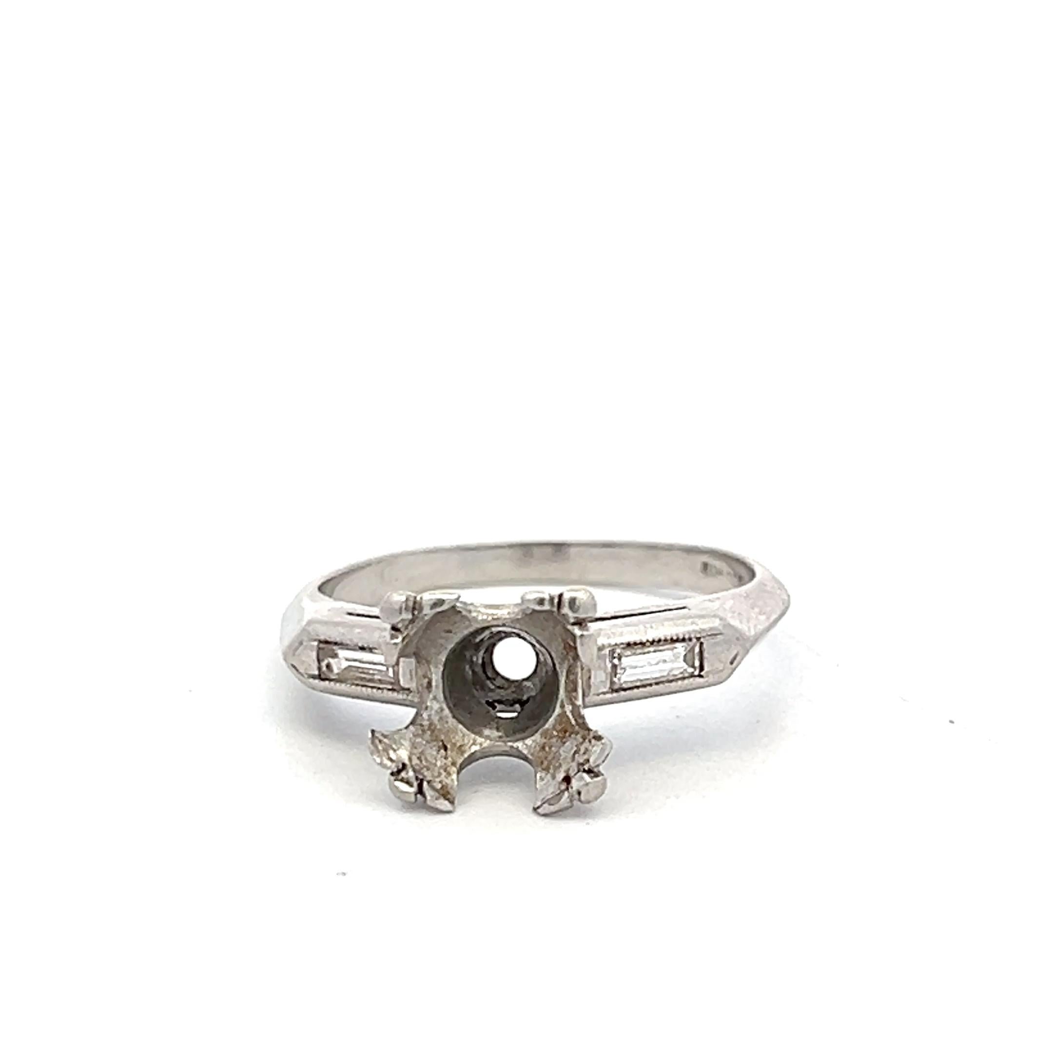 Platinum Semi Mount Ring with 0.12ct Baguette Diamonds Fits 8.4 MM 2.25ct++