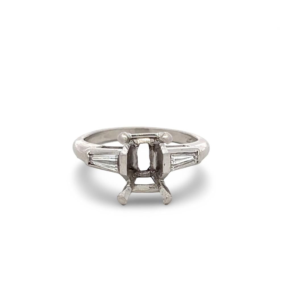 Platinum Semi Mount Ring with 0.2ct Tapered Baguette Diamonds Fits 7.5x5.5mm
