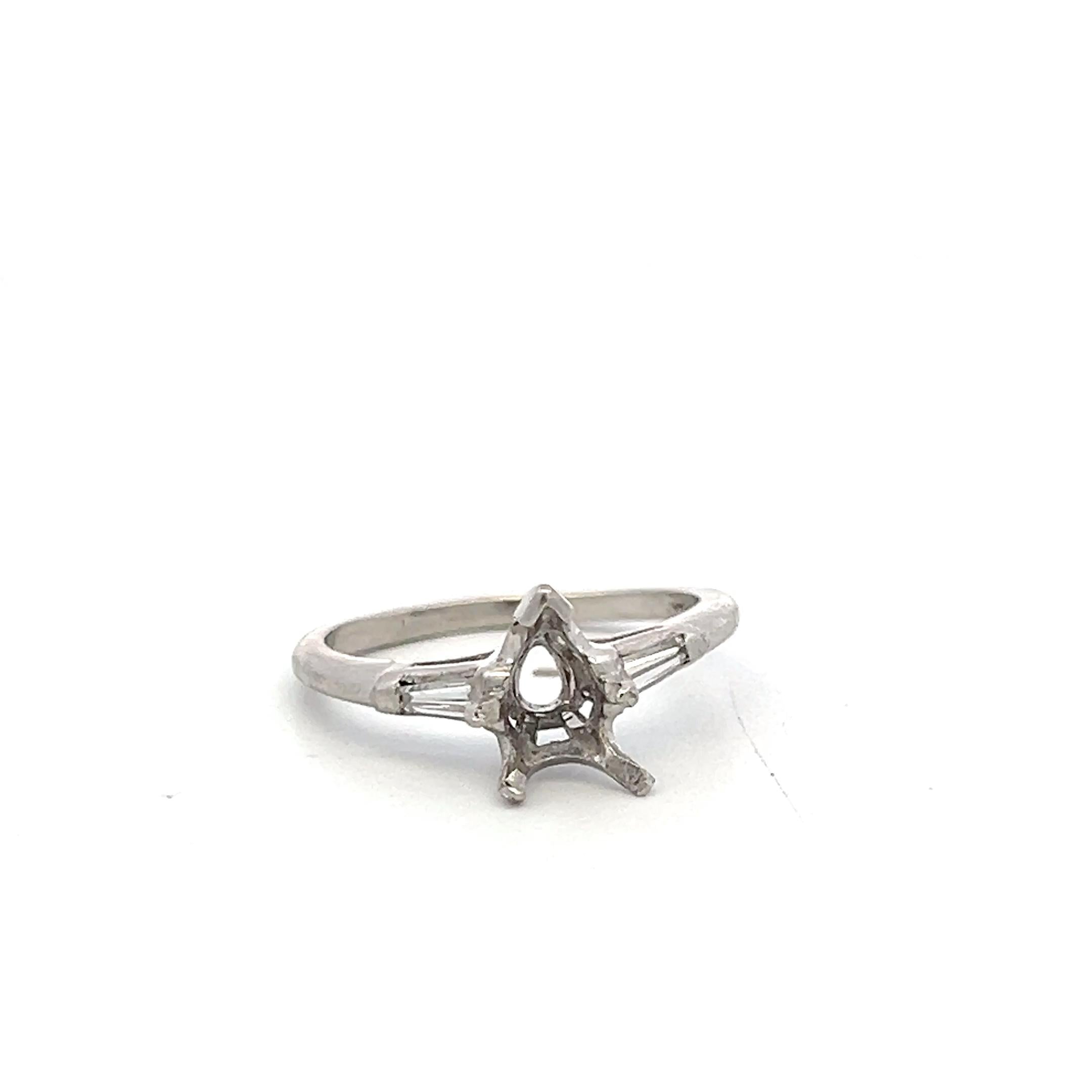 Platinum Semi Mount Ring with 0.1ct Tapered Baguette Diamonds Fits 9.4x4.5 MM