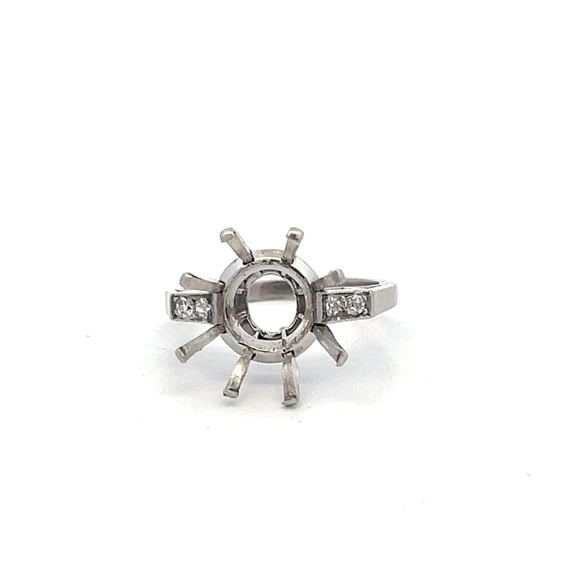 Platinum Semi Mount Ring with 0.04ct Old European Diamonds Fits 12.7mm 7.00ct++