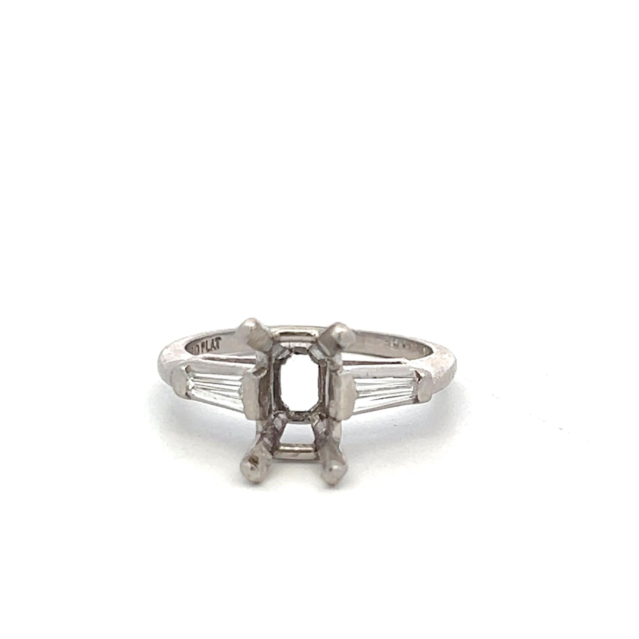 Platinum Semi Mount Ring with 0.28ct Baguette G VS Diamonds Fits 8x5mm 1.25ct+