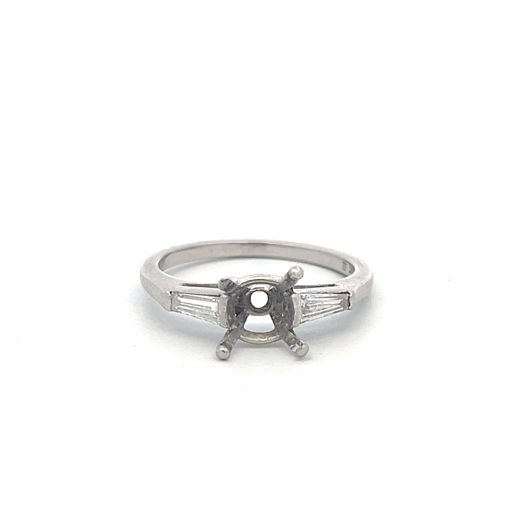 Platinum Semi Mount Ring with 0.24ct Tapered Baguette Diamonds Fits 7.4 mm