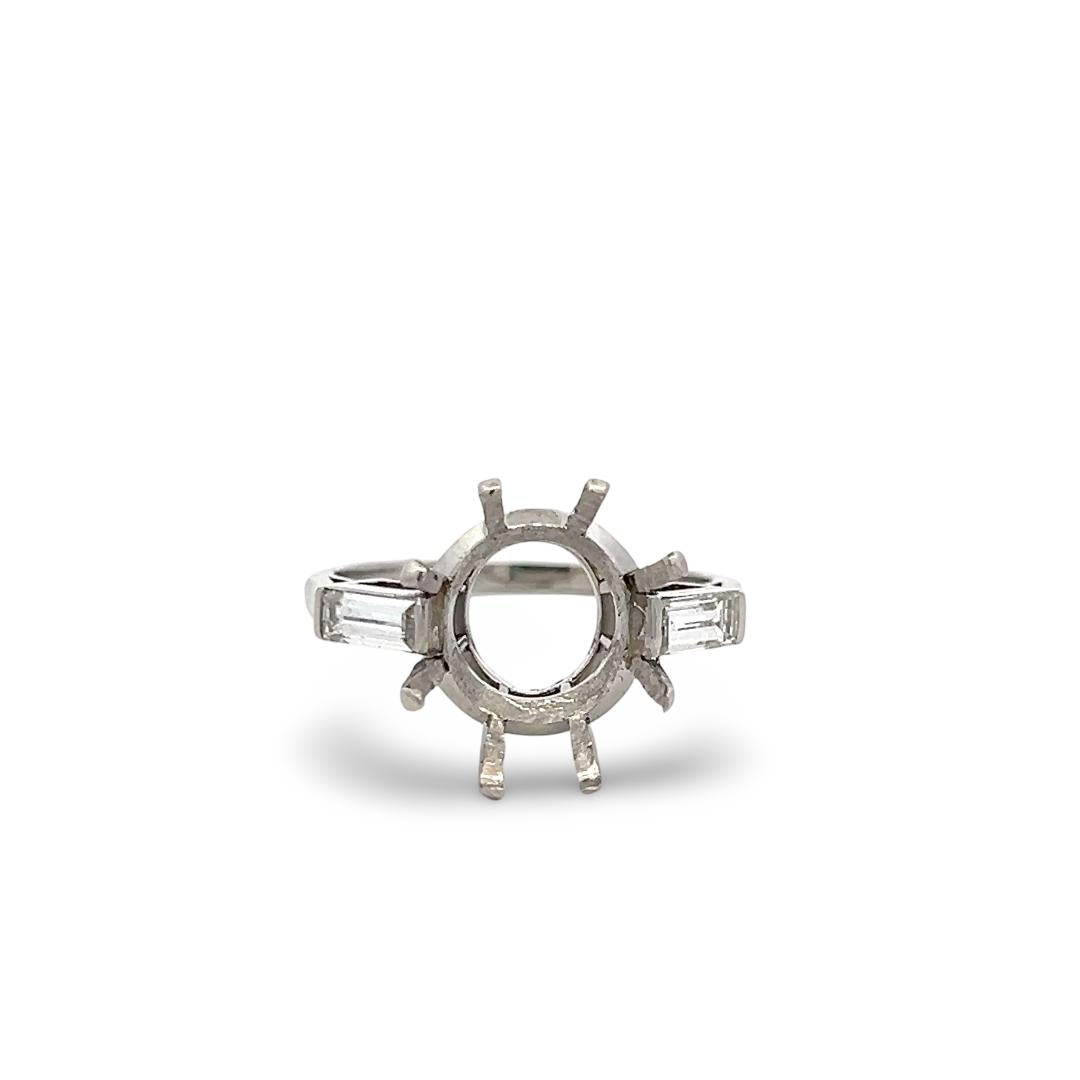Platinum Semi Mount Ring with 0.4ct Baguette Diamonds Fits 13.7mm 8.00ct++