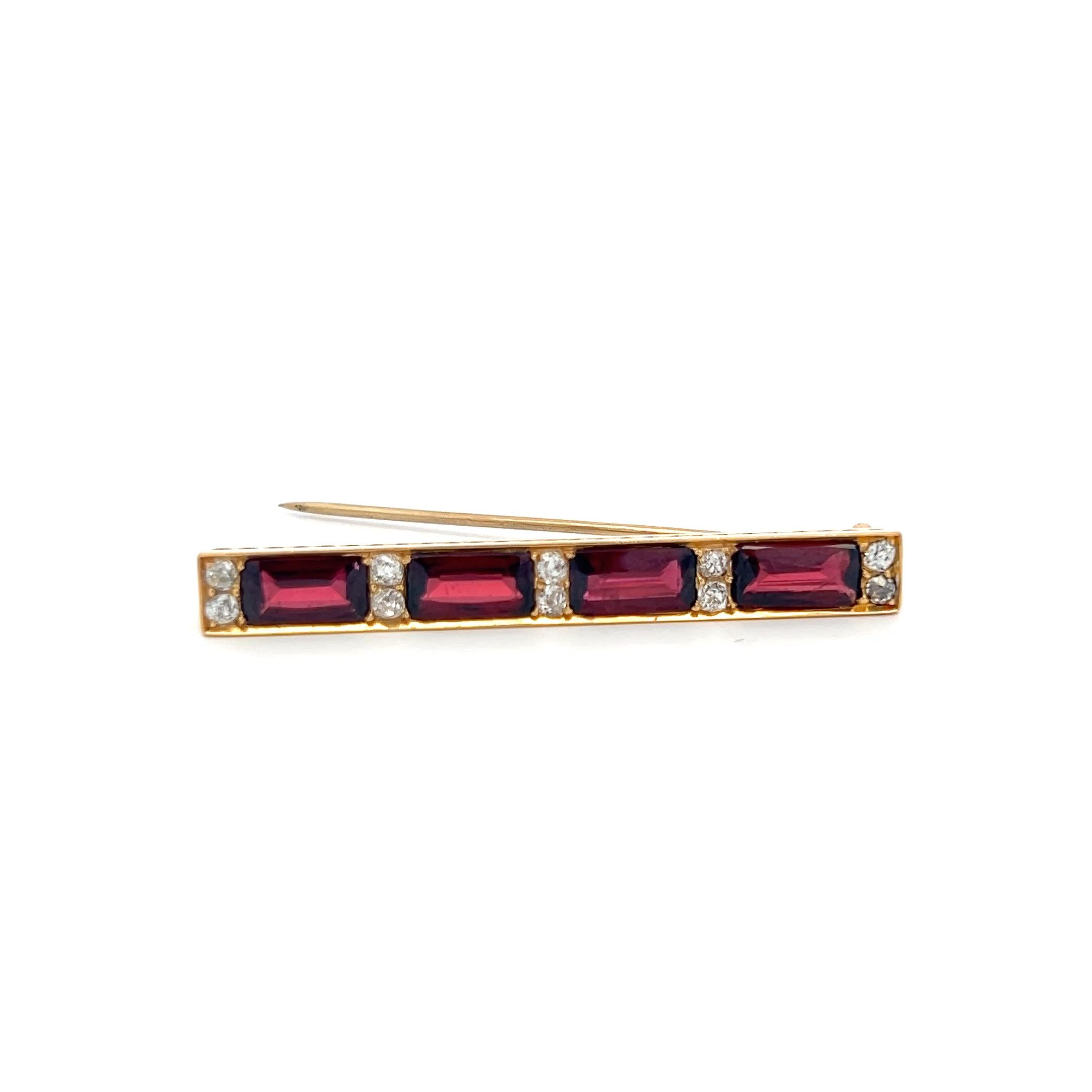 Vintage 18K Yellow Gold Pin Brooch 0.5ct Old European Diamonds & 6ct Rubellite