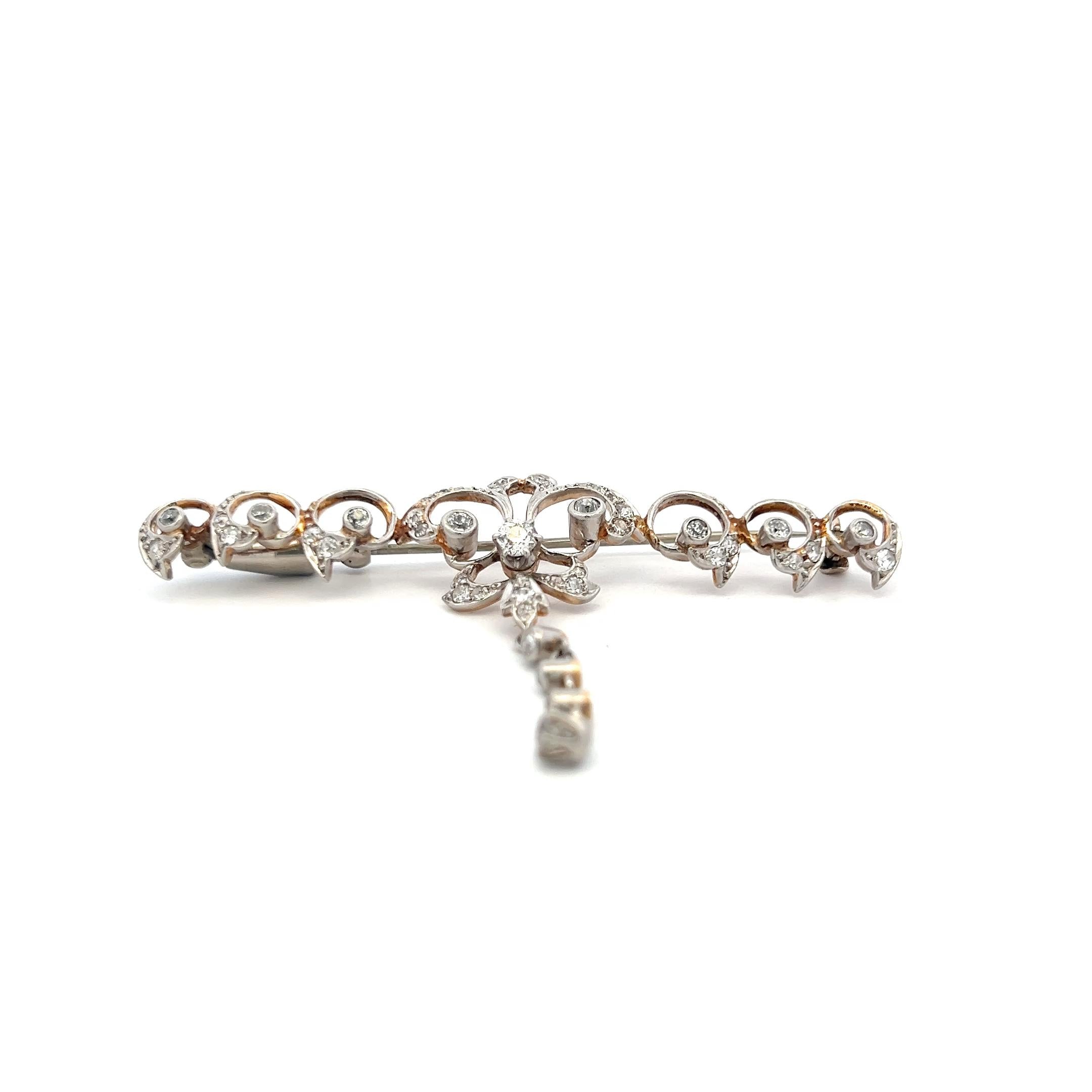 Vintage Platinum Pin Brooch with 1 Carat Old European Cut H SI Diamonds