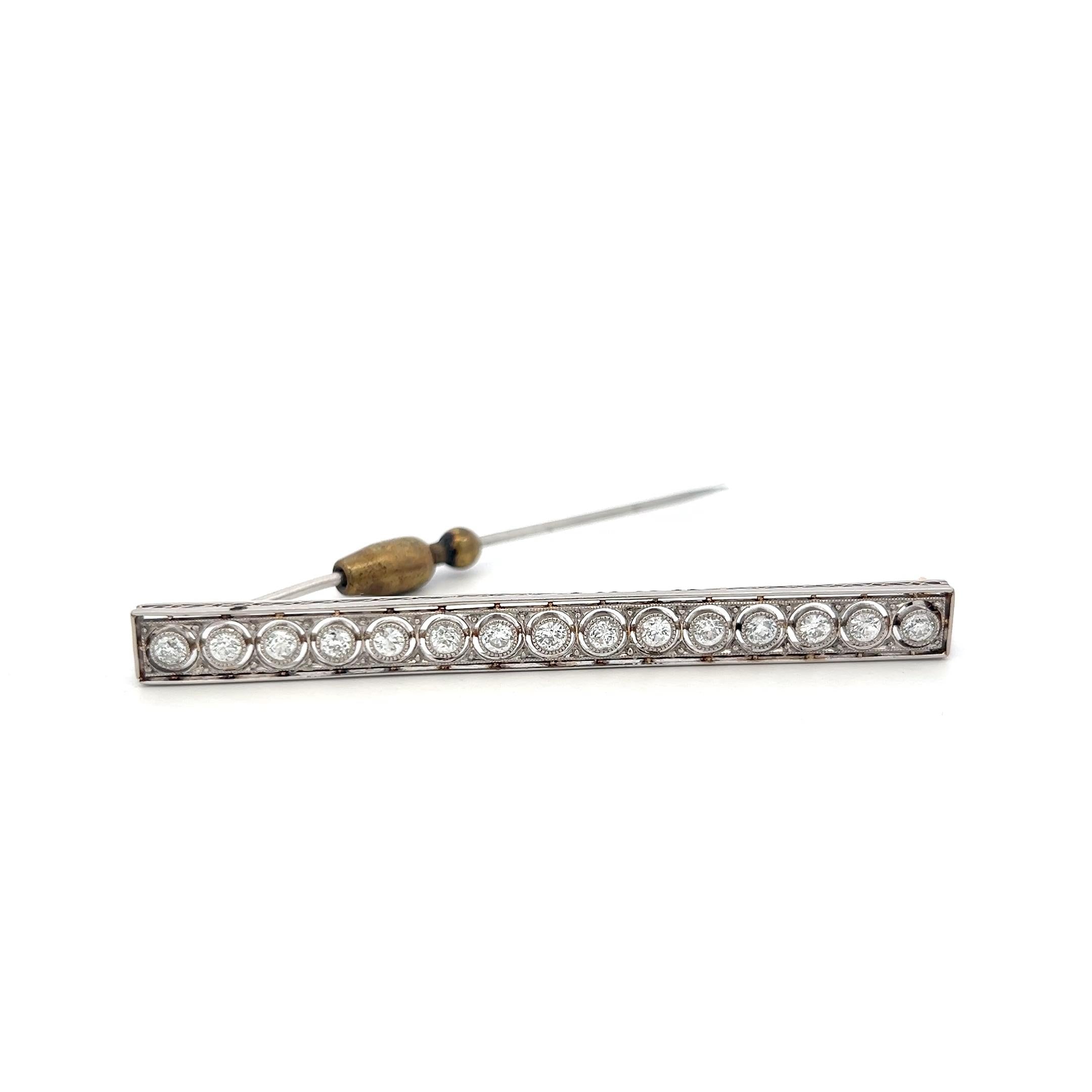 Vintage Platinum Pin Brooch with 1.5 Carat Old European H SI Diamonds
