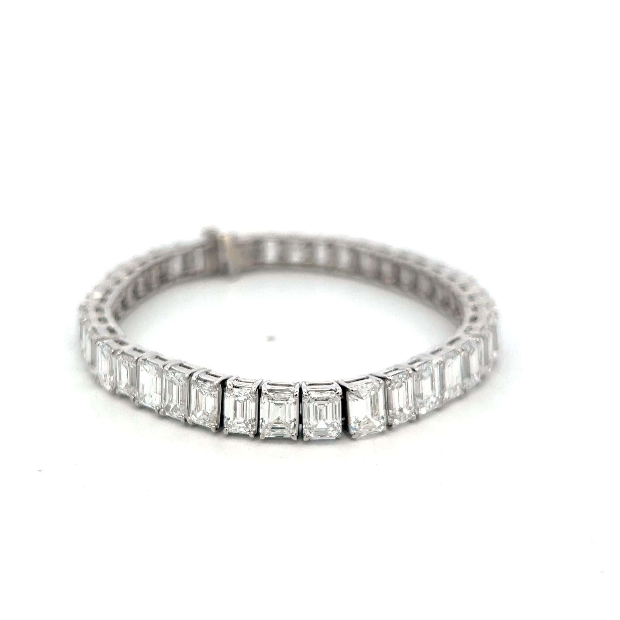 Platinum Tennis Bracelet with 28.45 Carat Emerald Cut Diamonds 39.6 Grams GIA