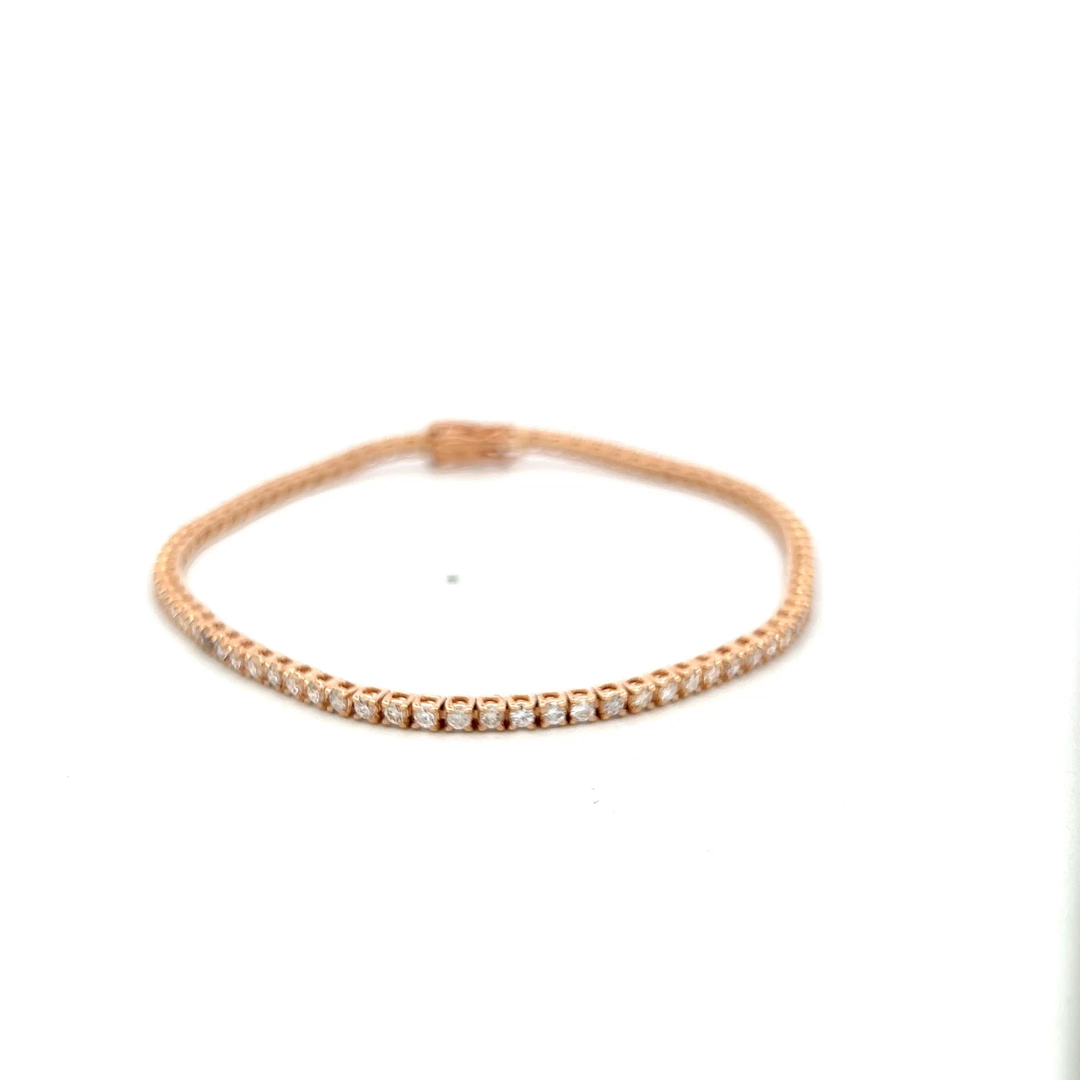 Vintage 14K Rose Gold Tennis Bracelet with 1.77 Carat Round G SI Diamonds