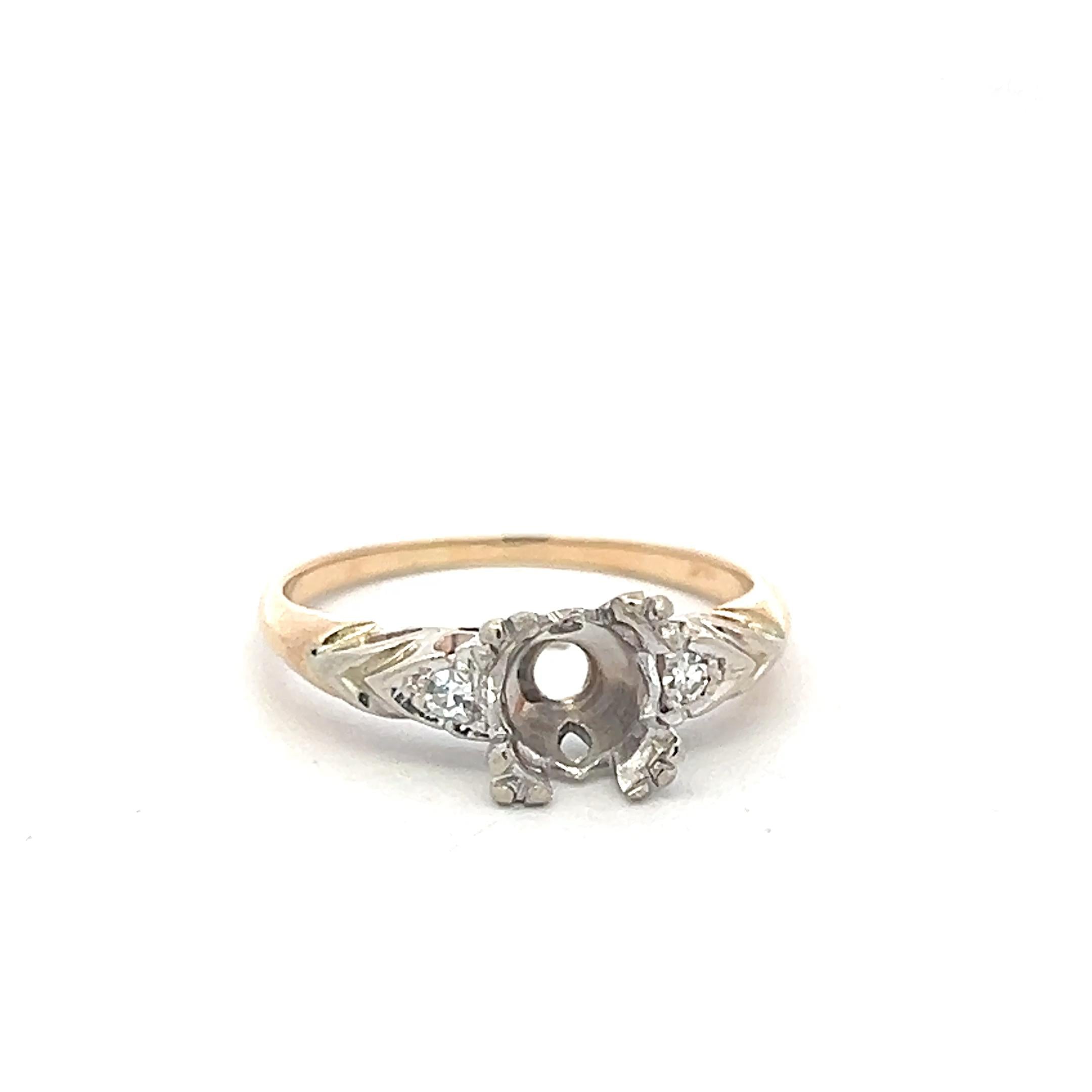 14K Two-Tone Gold Semi Mount Ring 0.04ct Circular I SI Diamond Fits 6.8mm 1.25ct
