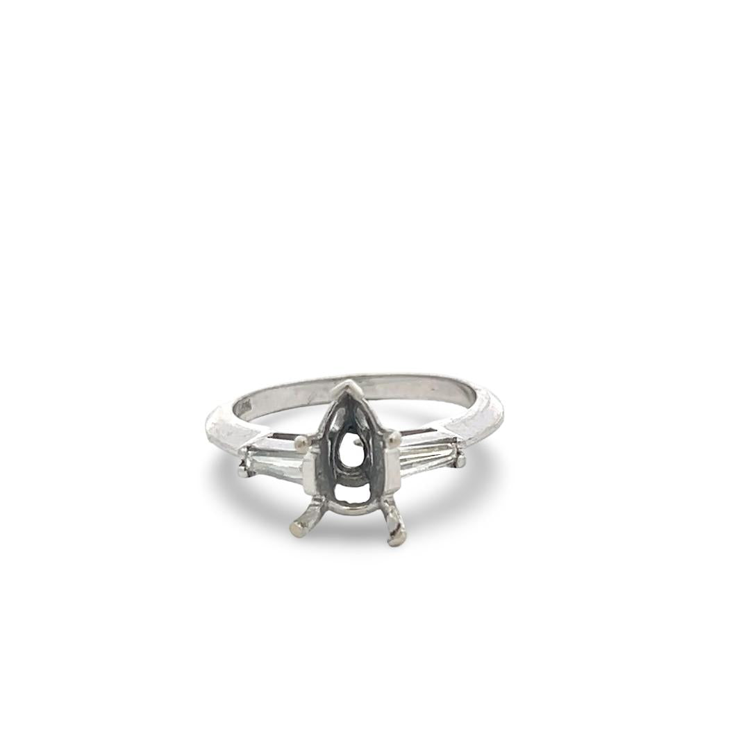 14K White Gold Semi Mount Ring with 0.2ct Tapered Baguette Diamonds Fits 10x6mm