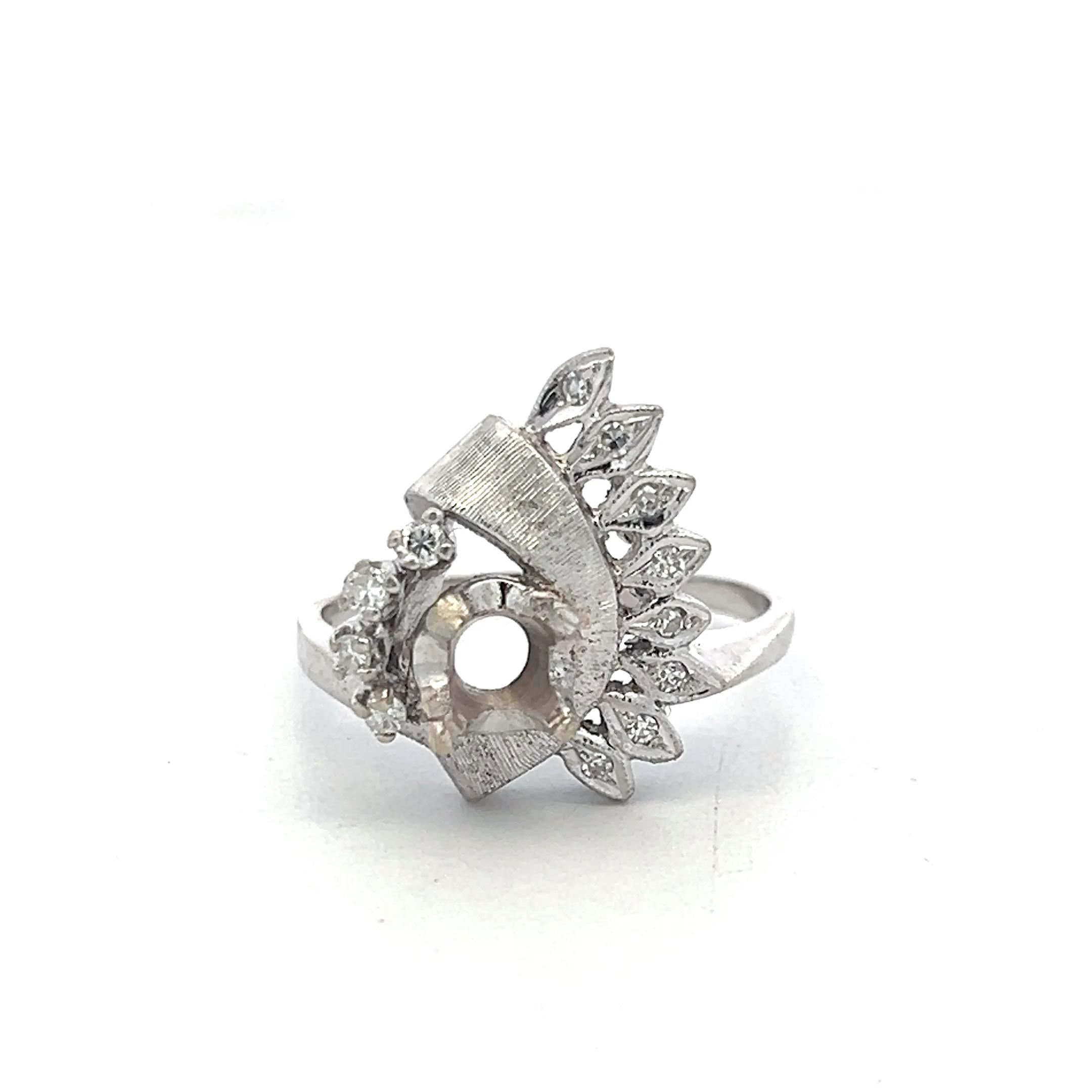 14K White Gold Semi Mount Ring 0.12ct Round I SI Diamonds Fits 5.8mm 0.75ct++