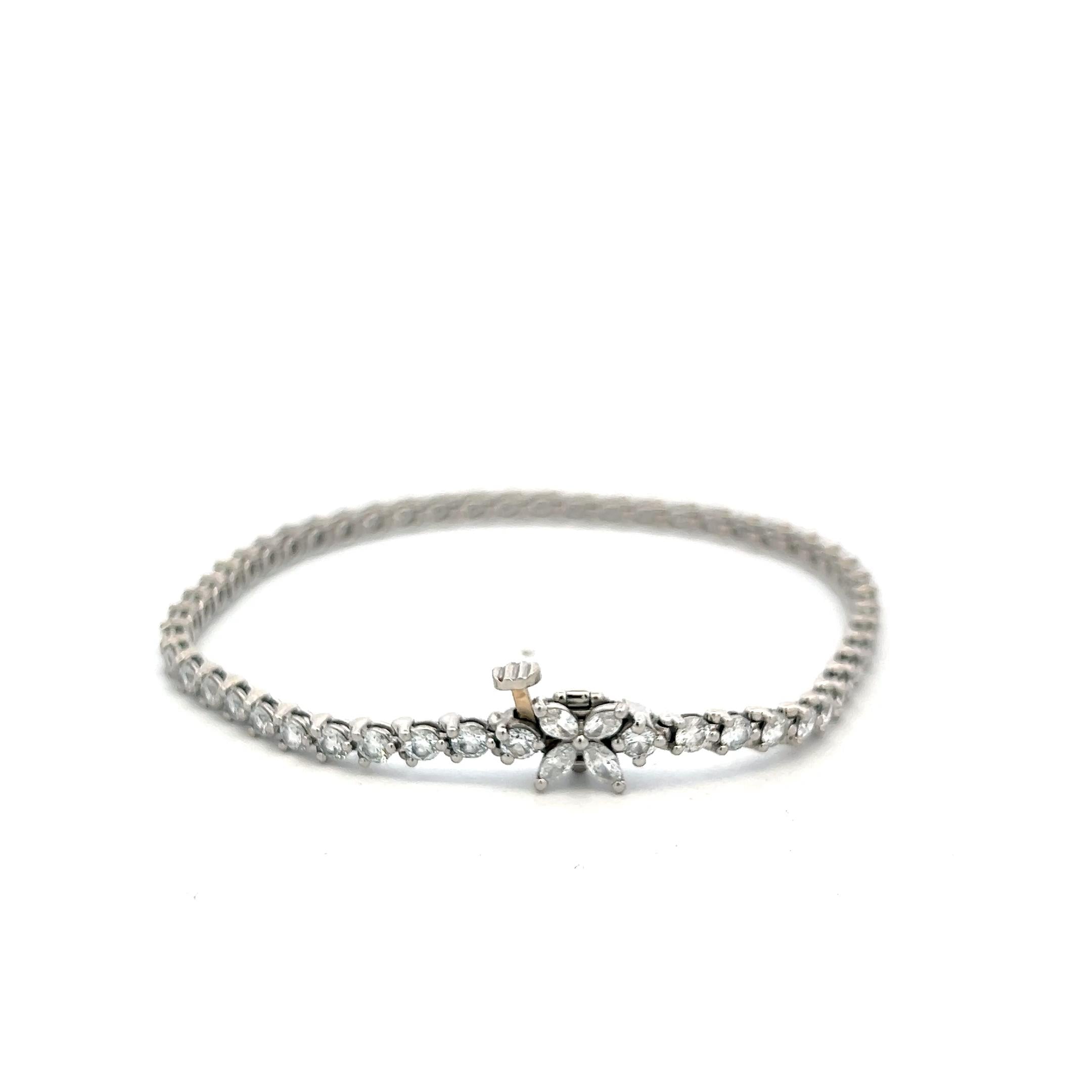 Tiffany & Co Platinum Tennis Bracelet with 3.26ct Round & Marquis F VS Diamonds