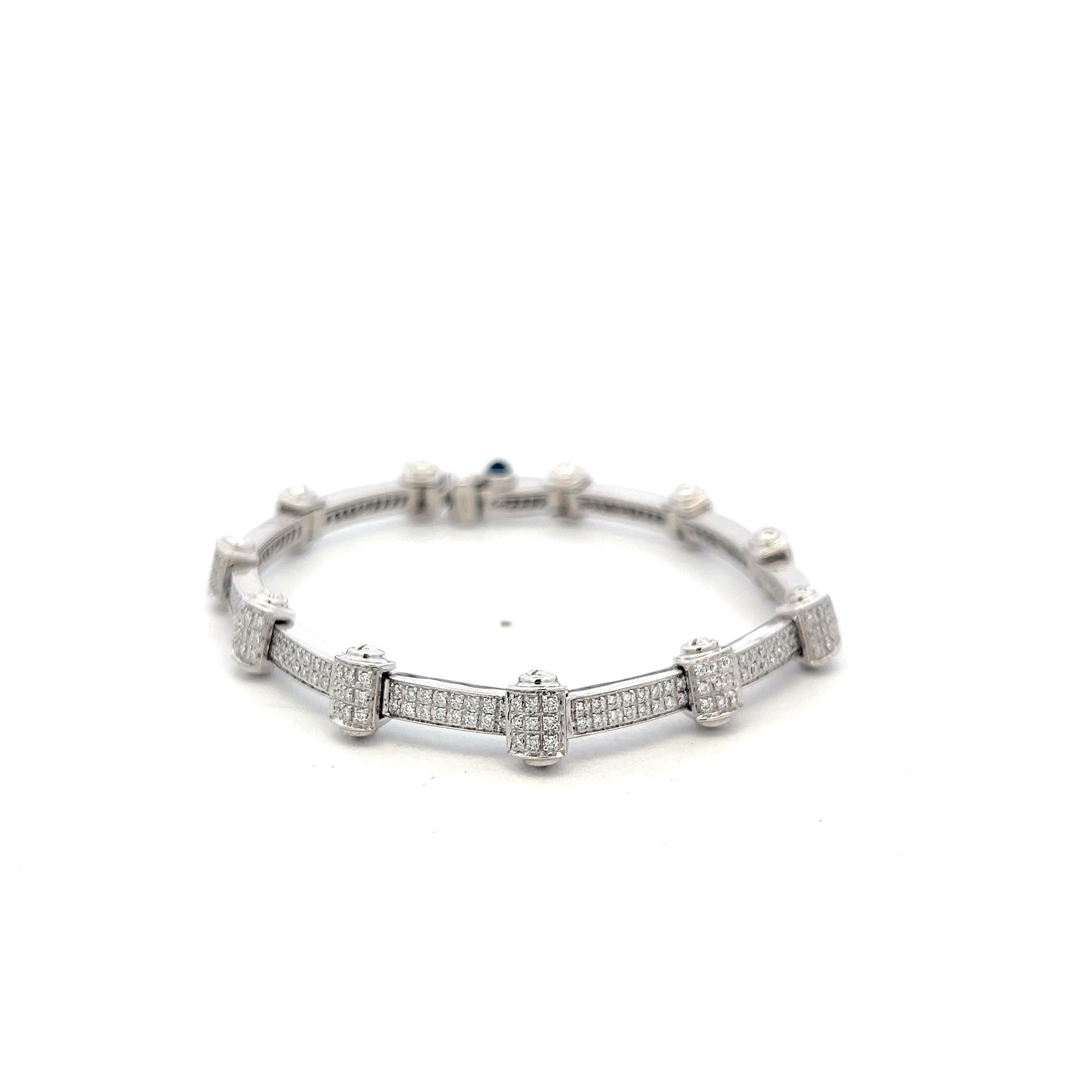 Charriol 18K White Gold Link Bracelet 1.25ct Round Diamonds & 0.15ct Sapphire