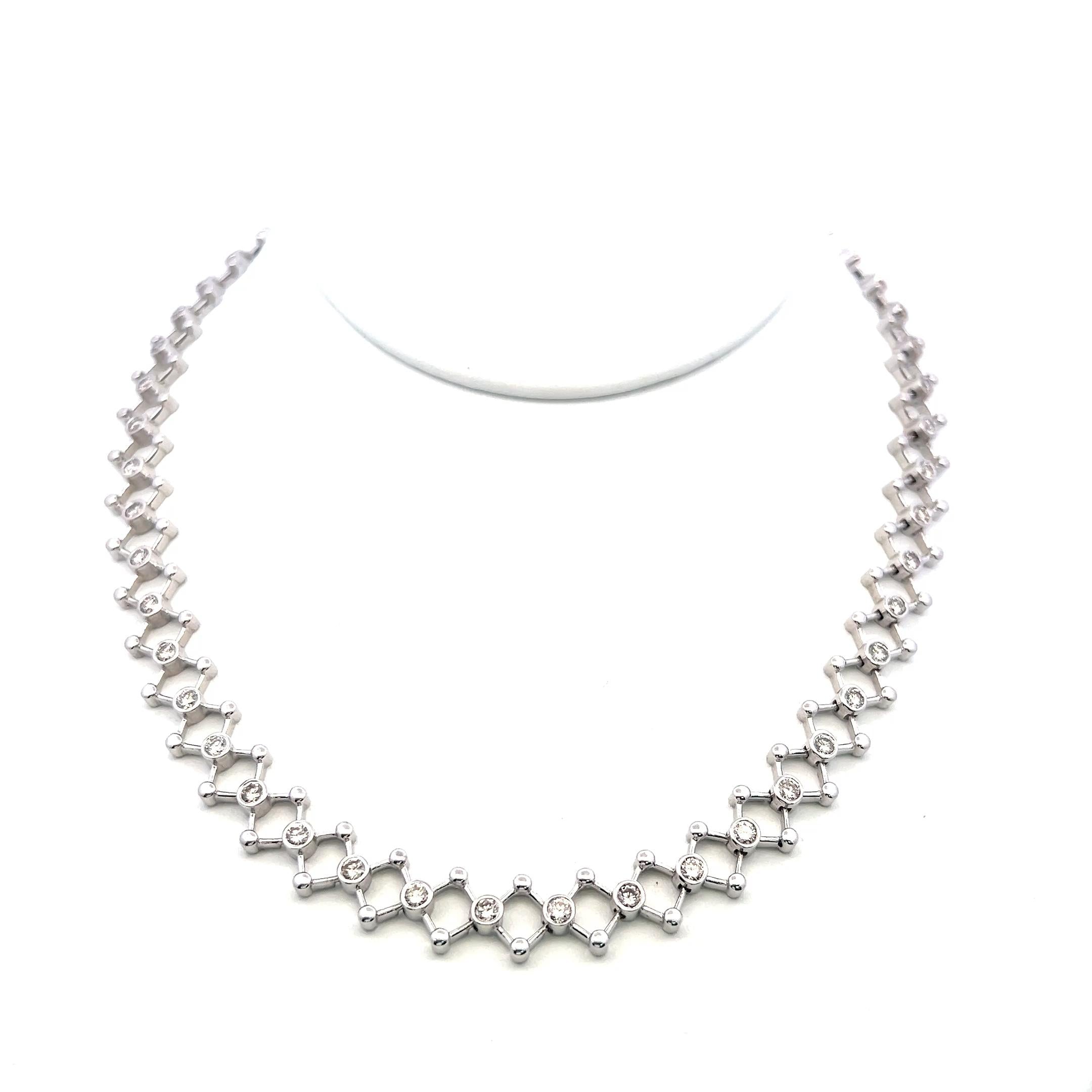 Vintage 18K White Gold Link Necklace with 4.5 Carat Round G VS Diamonds