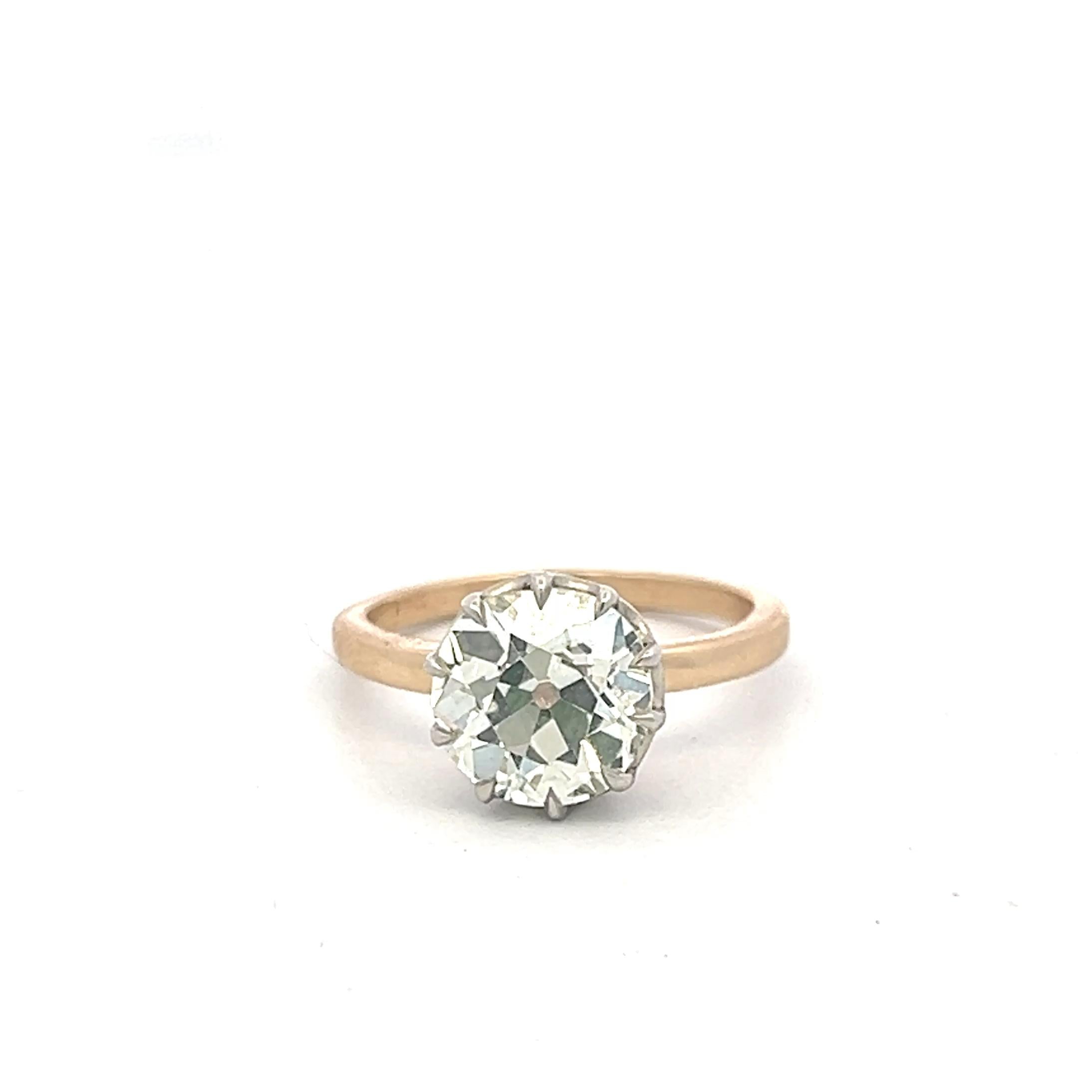 14K Two Tone Gold Engagement Ring 2.49 Carat Old European Cut Diamond N SI1 GIA