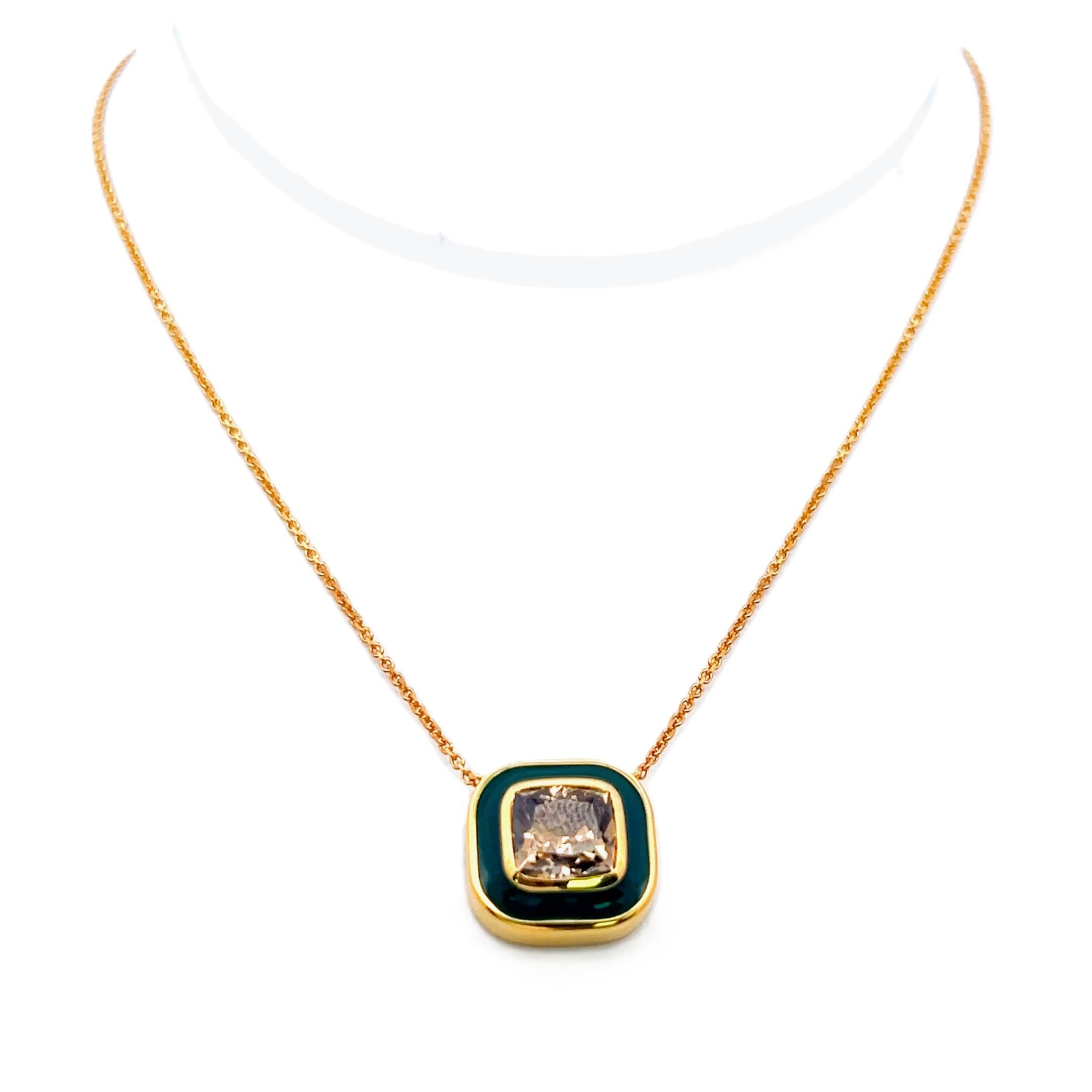 18K Yellow Gold Pendant Necklace with 3.02 Carat Cushion Diamonds FDBY GIA