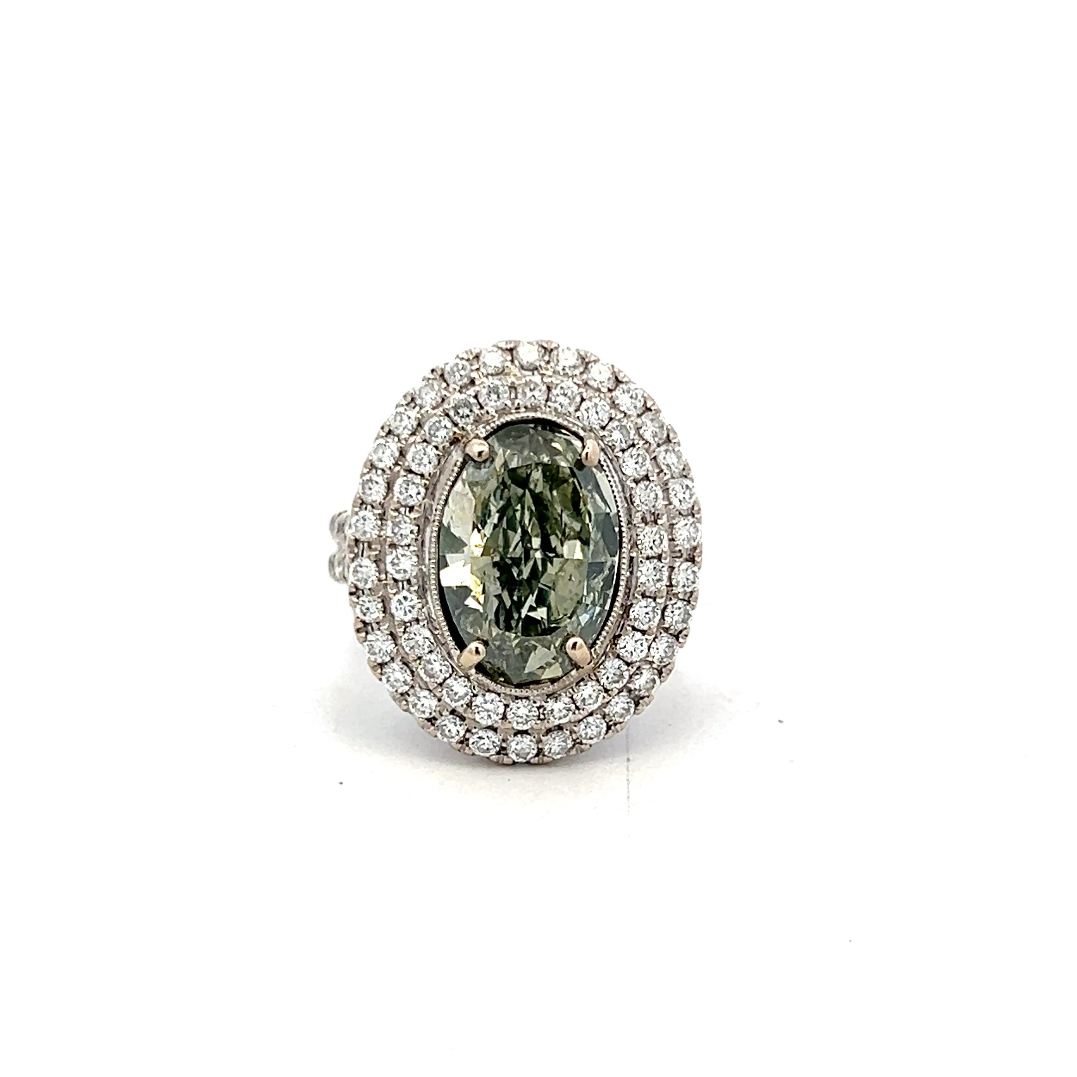 GIA Certified Loose Natural 5.01 Carat Oval Shape Diamond FANCY YELLOW GREENISH-SI2